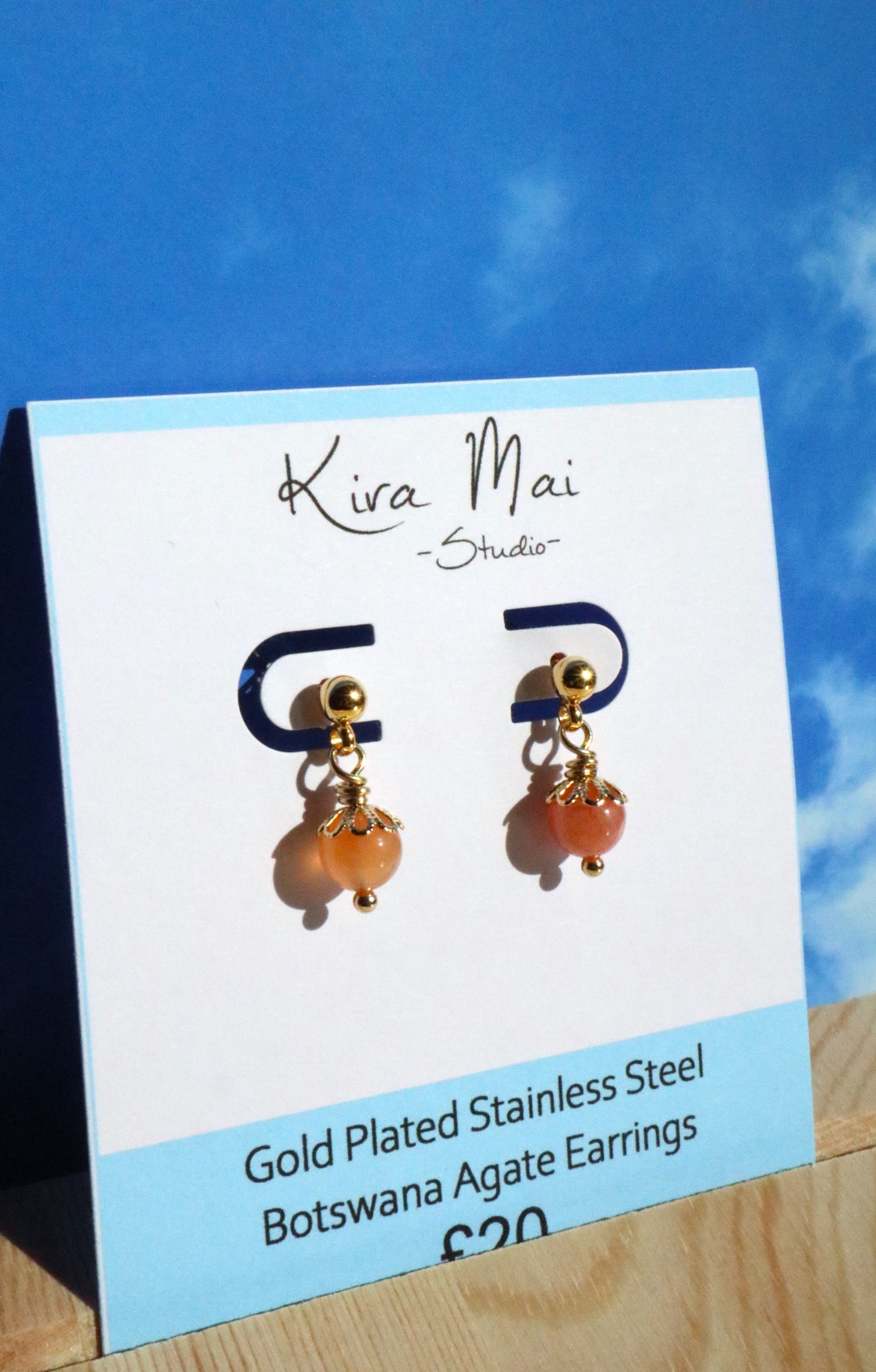 Gold Plated Stainless Steel Sunset Botswana Agate Earrings