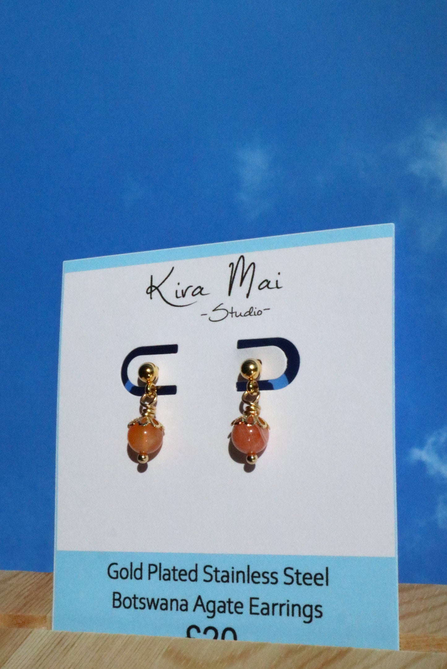 Gold Plated Stainless Steel Sunset Botswana Agate Earrings