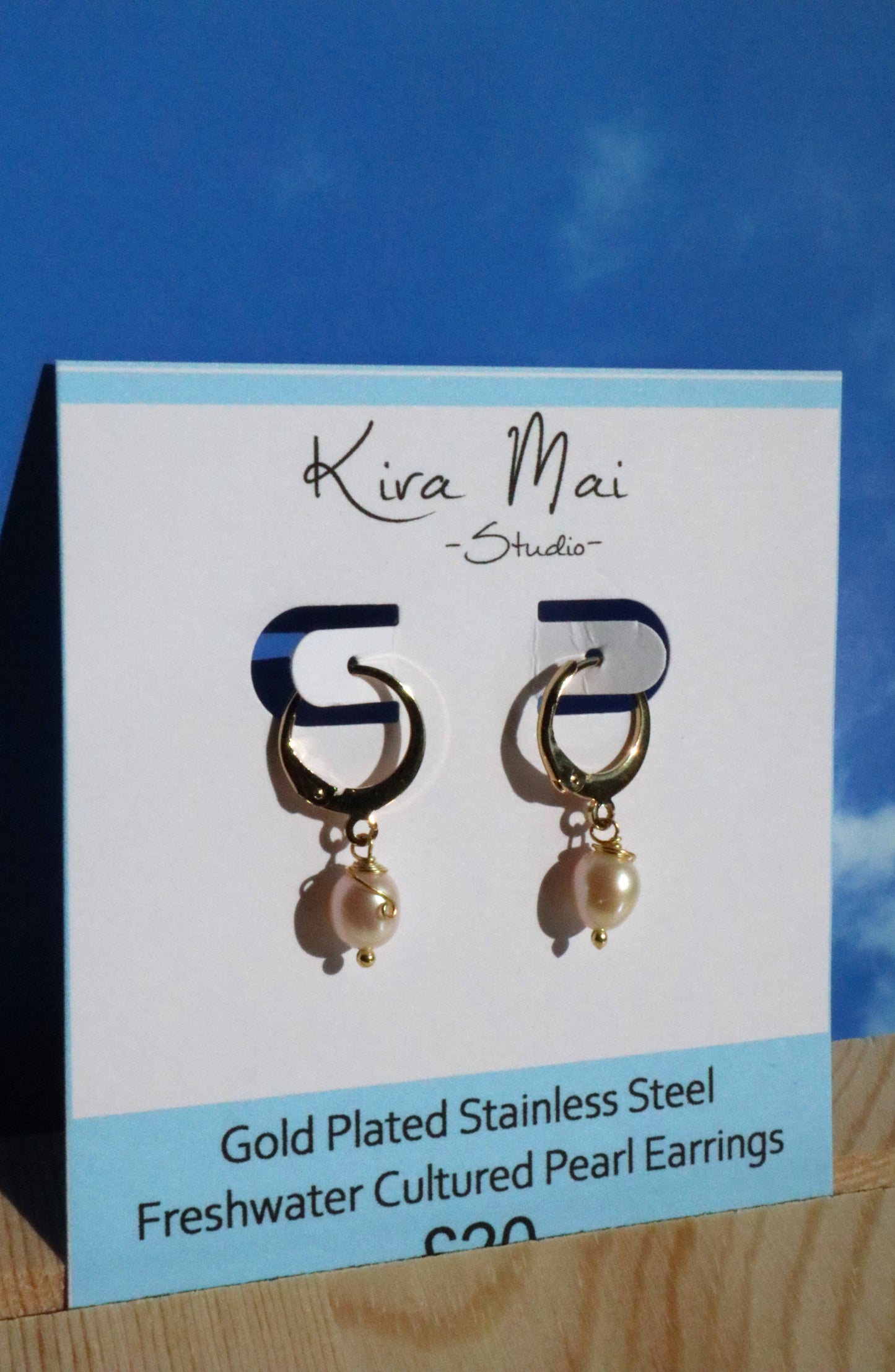 Gold Plated Stainless Steel Pearl Earrings