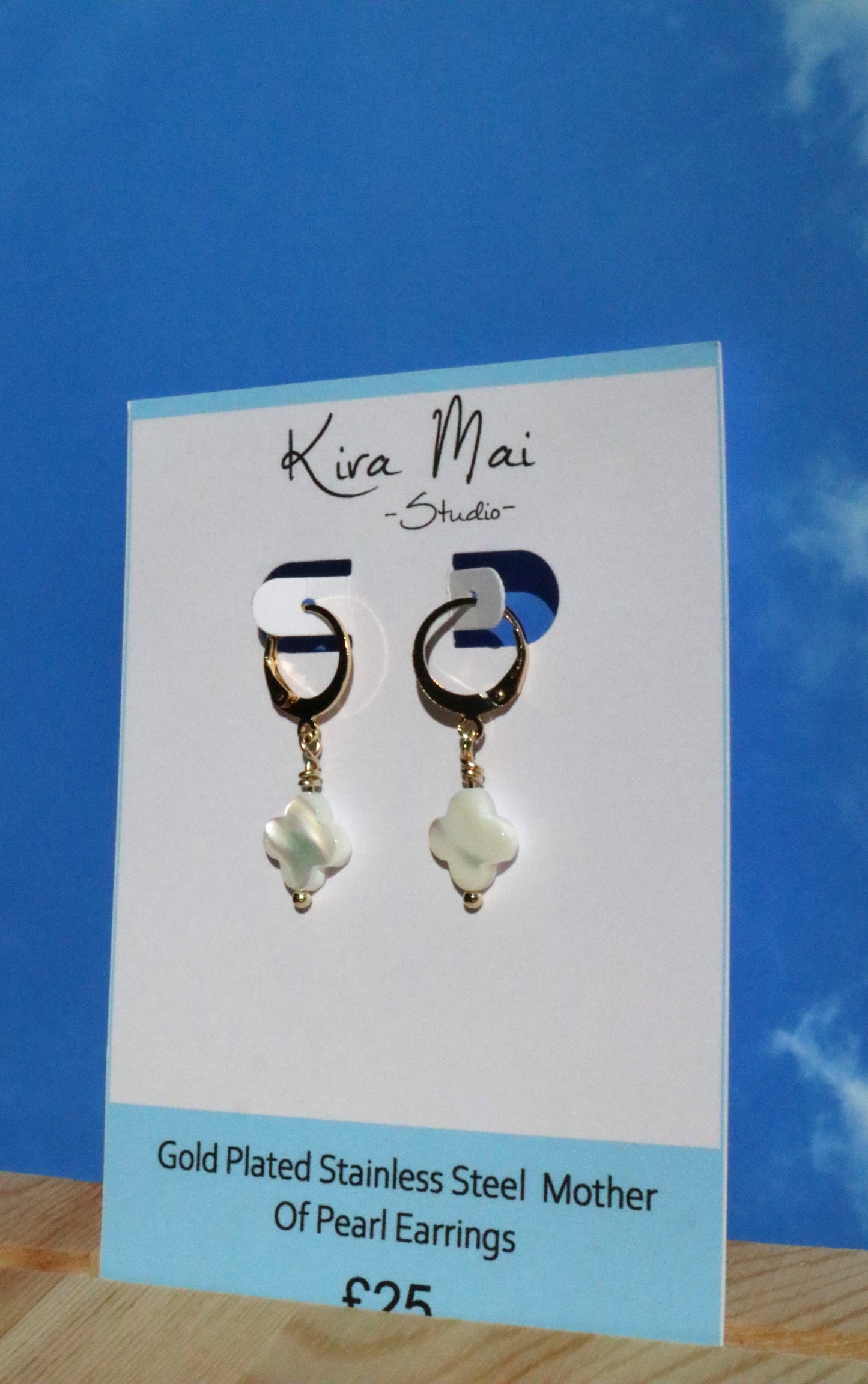 Gold Plated Stainless Steel Mother Of Pearl Earrings