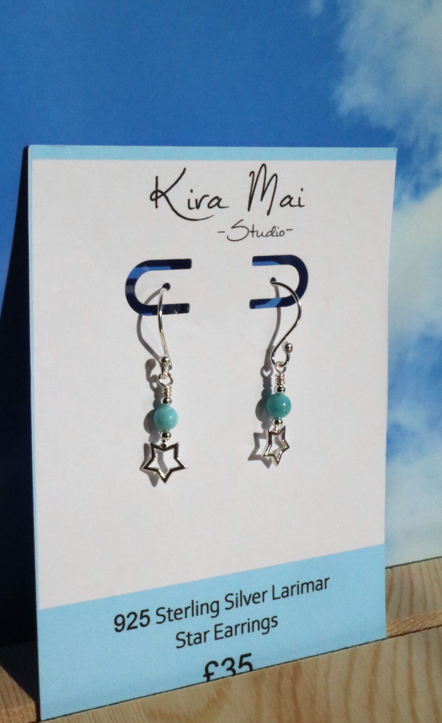 925 Sterling Silver Star Larimar Earrings