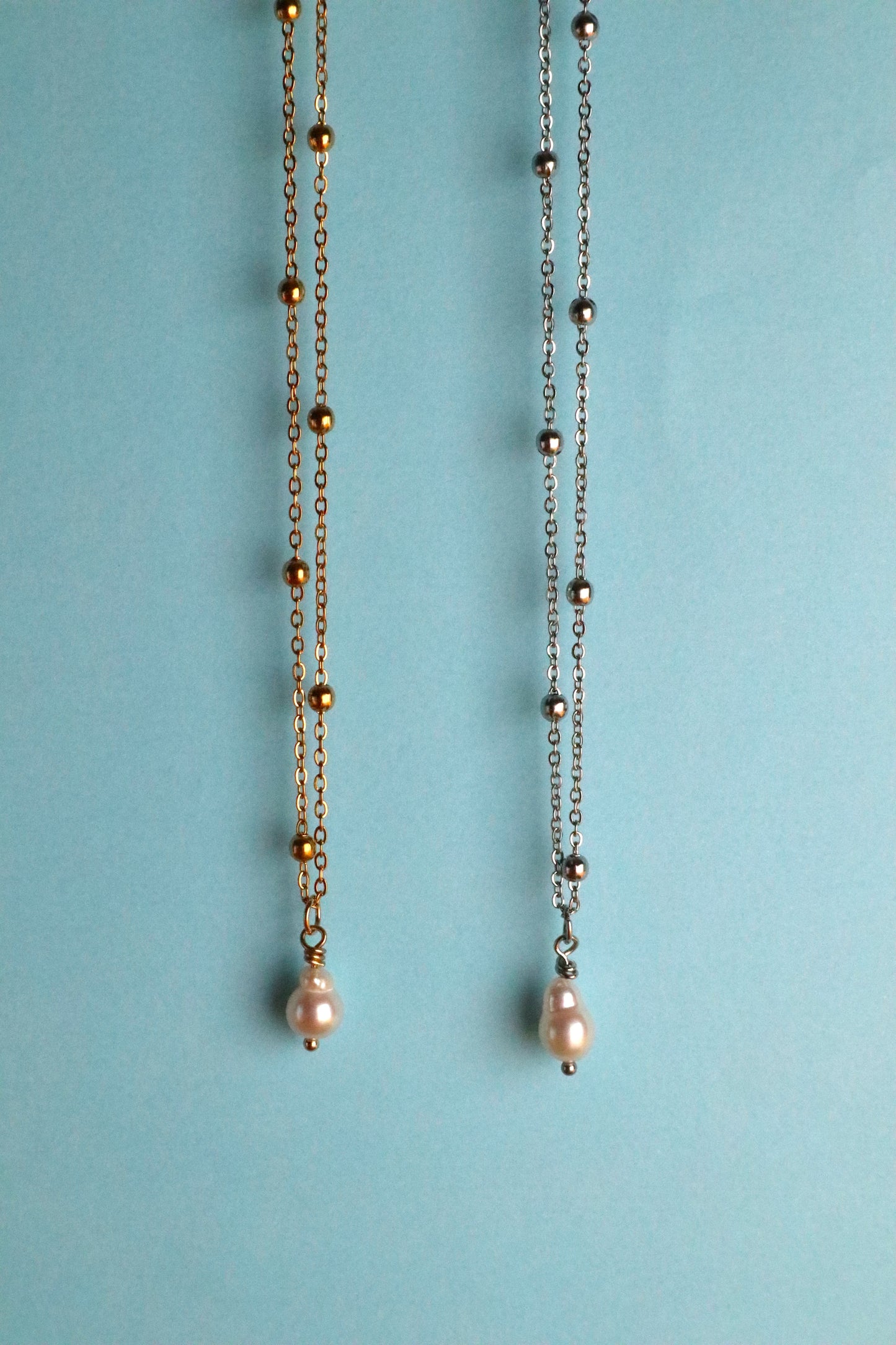 Stainless Steel Ball Chain Pearl Pendant Necklace