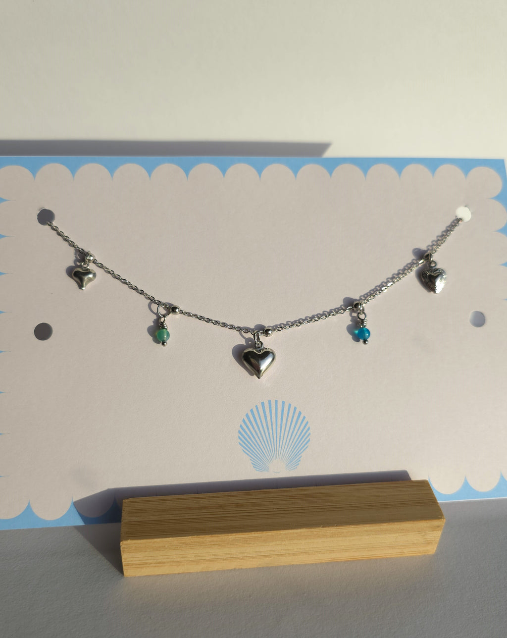 Stainless Steel Gemstone Heart Charm Necklace