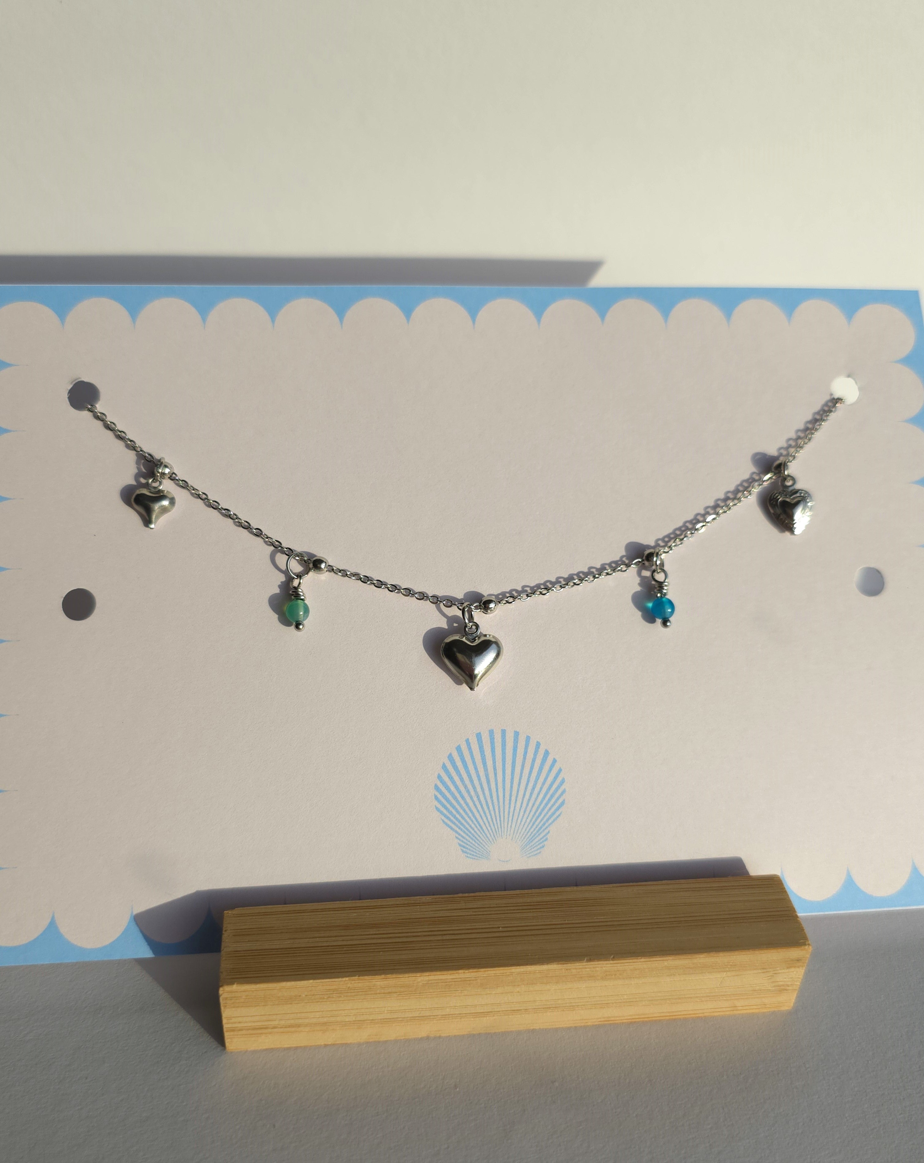 Stainless Steel Gemstone Heart Charm Necklace