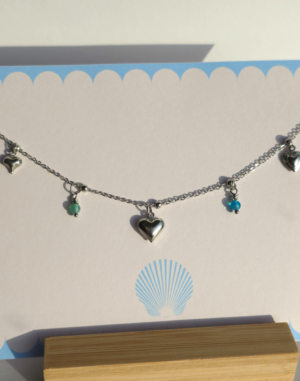 Stainless Steel Gemstone Heart Charm Necklace