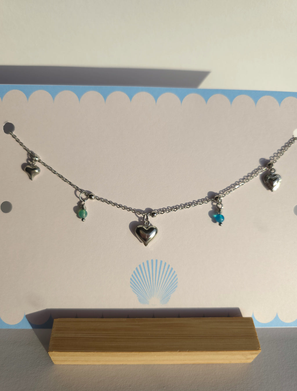 Stainless Steel Gemstone Heart Charm Necklace