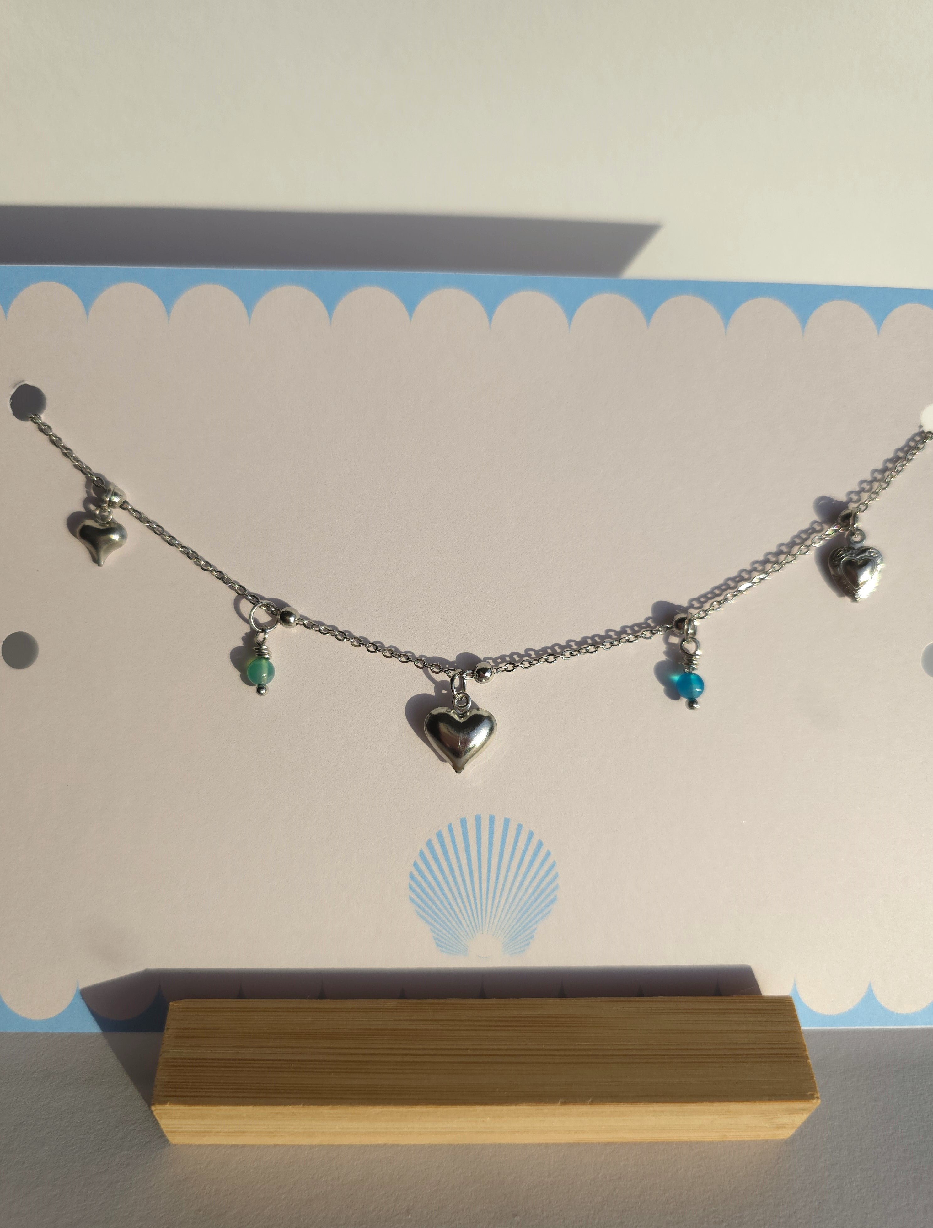 Stainless Steel Gemstone Heart Charm Necklace