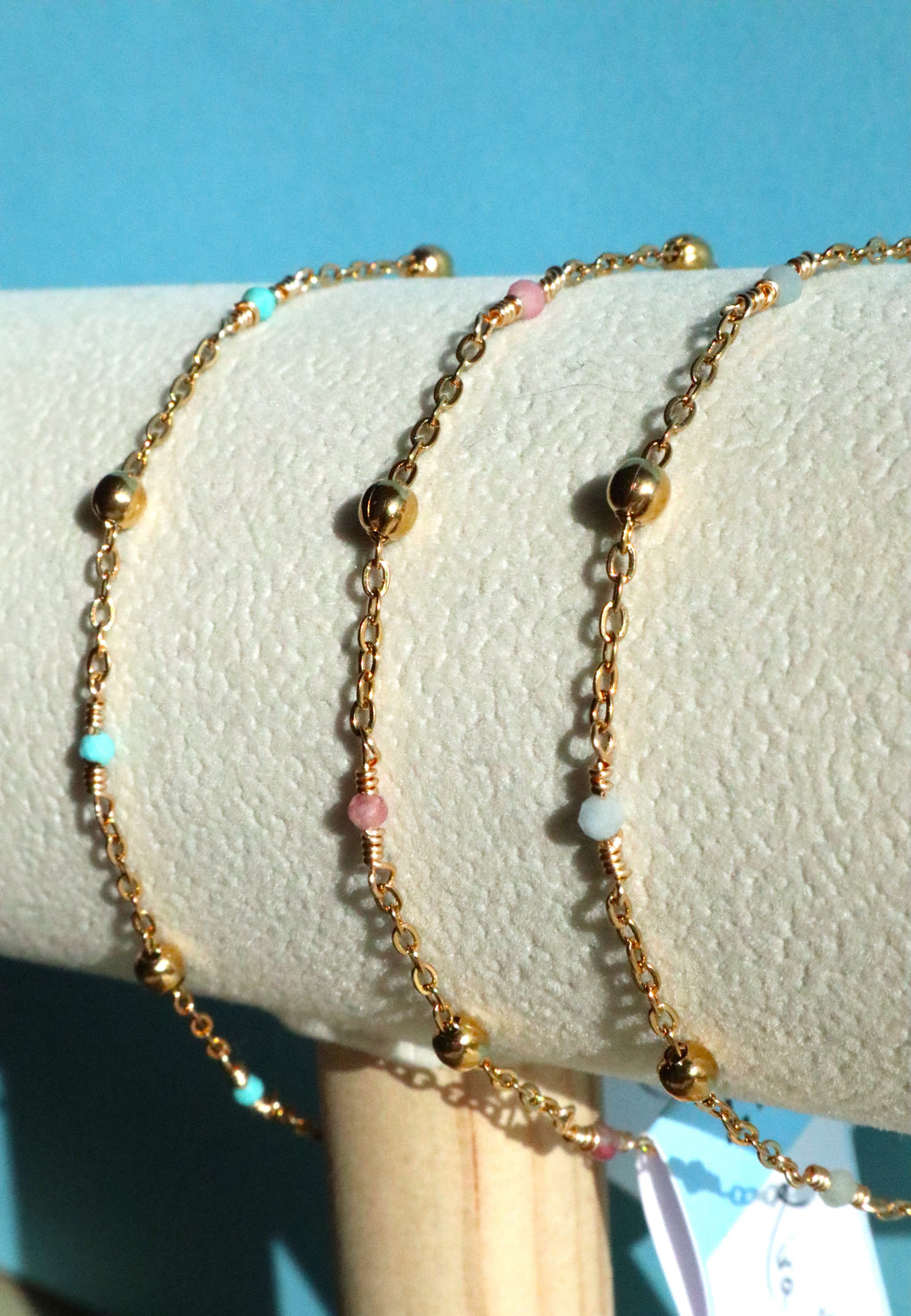 Gold Plated Stainless Steel Dainty Gemstone Bracelet