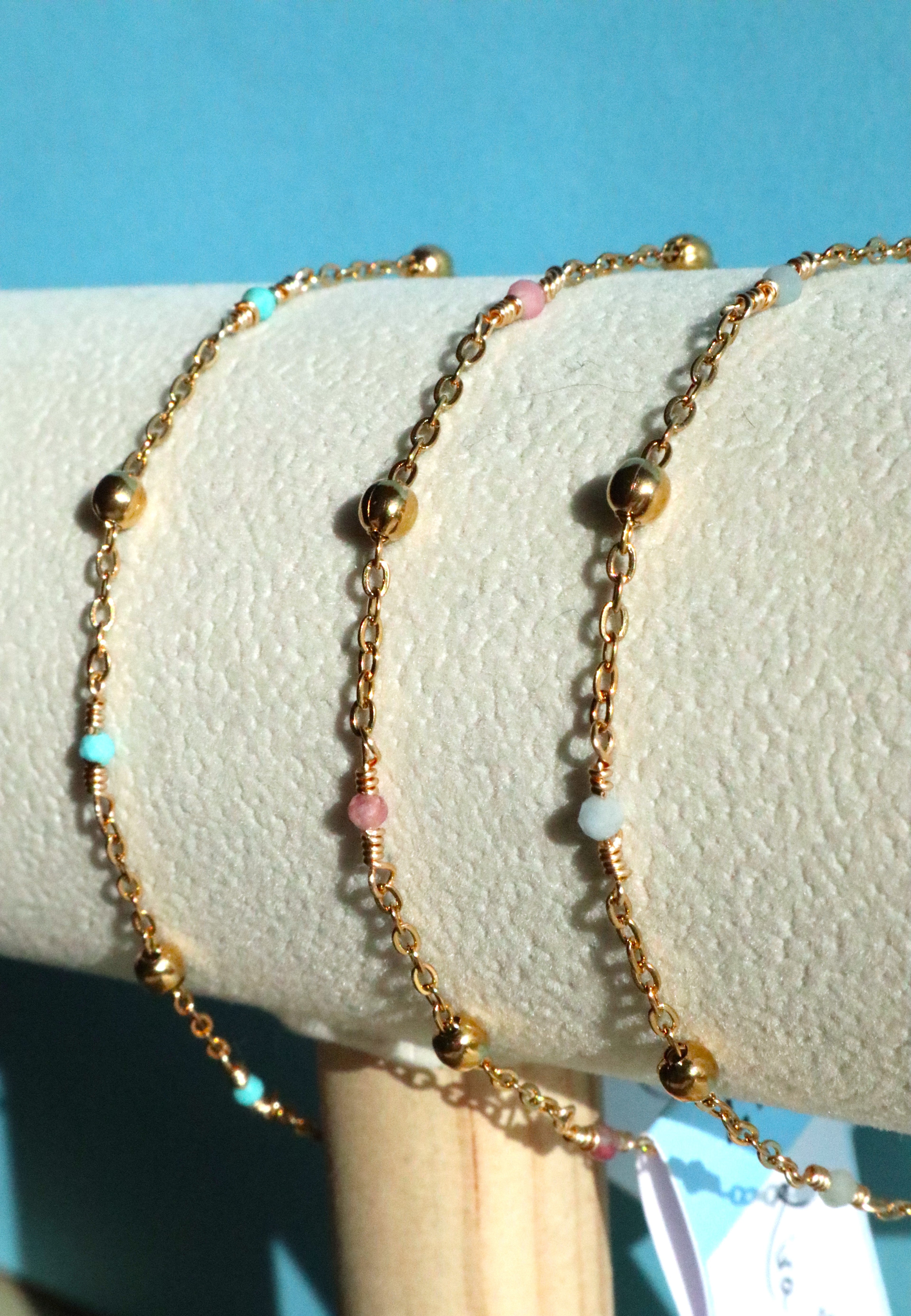 Gold Plated Stainless Steel Dainty Gemstone Bracelet