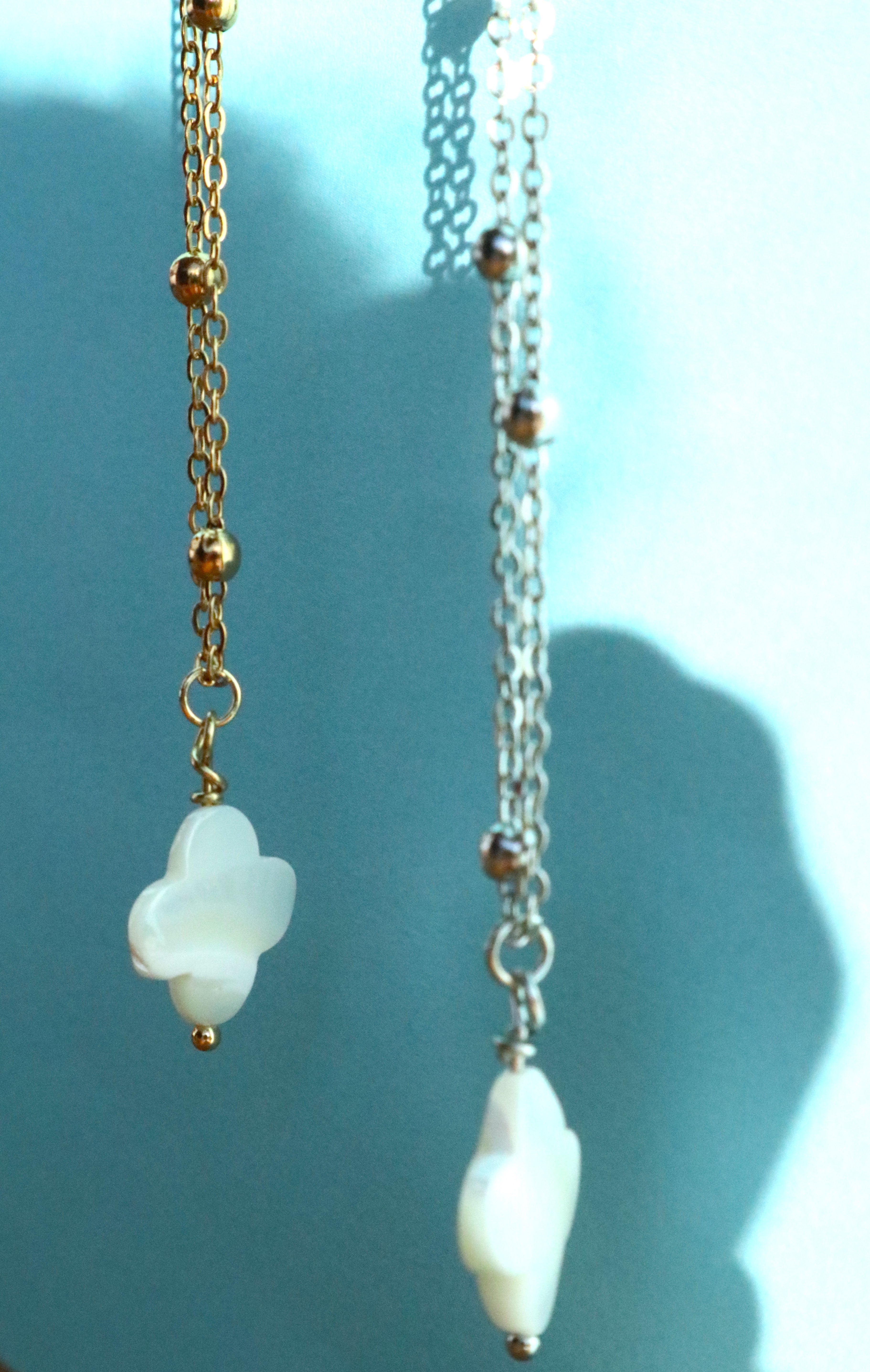 Stainless Steel Mother Of Pearl Clover Pendant Necklace