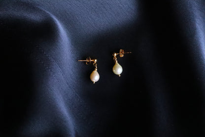 Gold Plated Stainless Steel Large Pearl Earrings