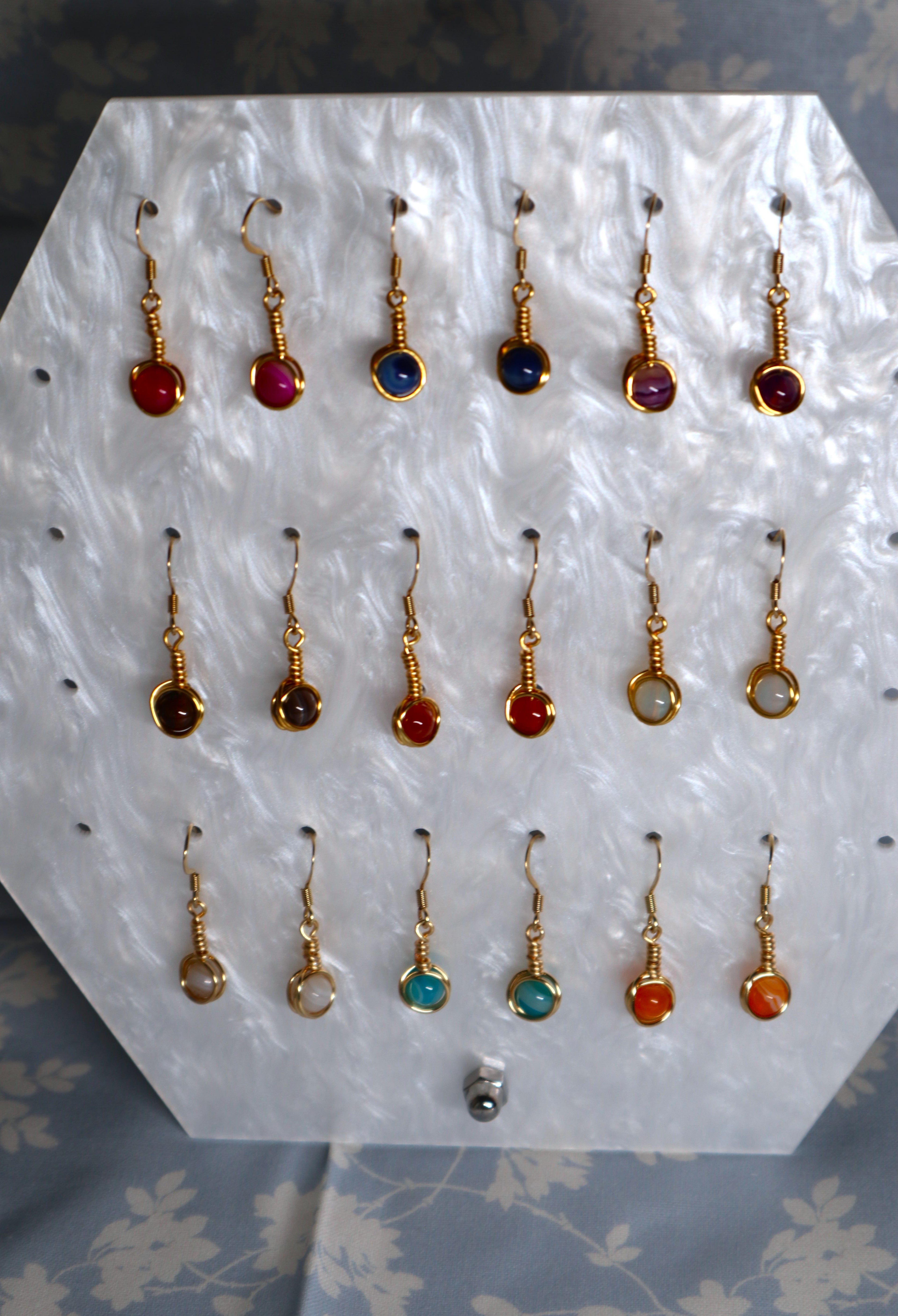 Gold Plated Stainless Steel Agate Wire Wrap Earrings