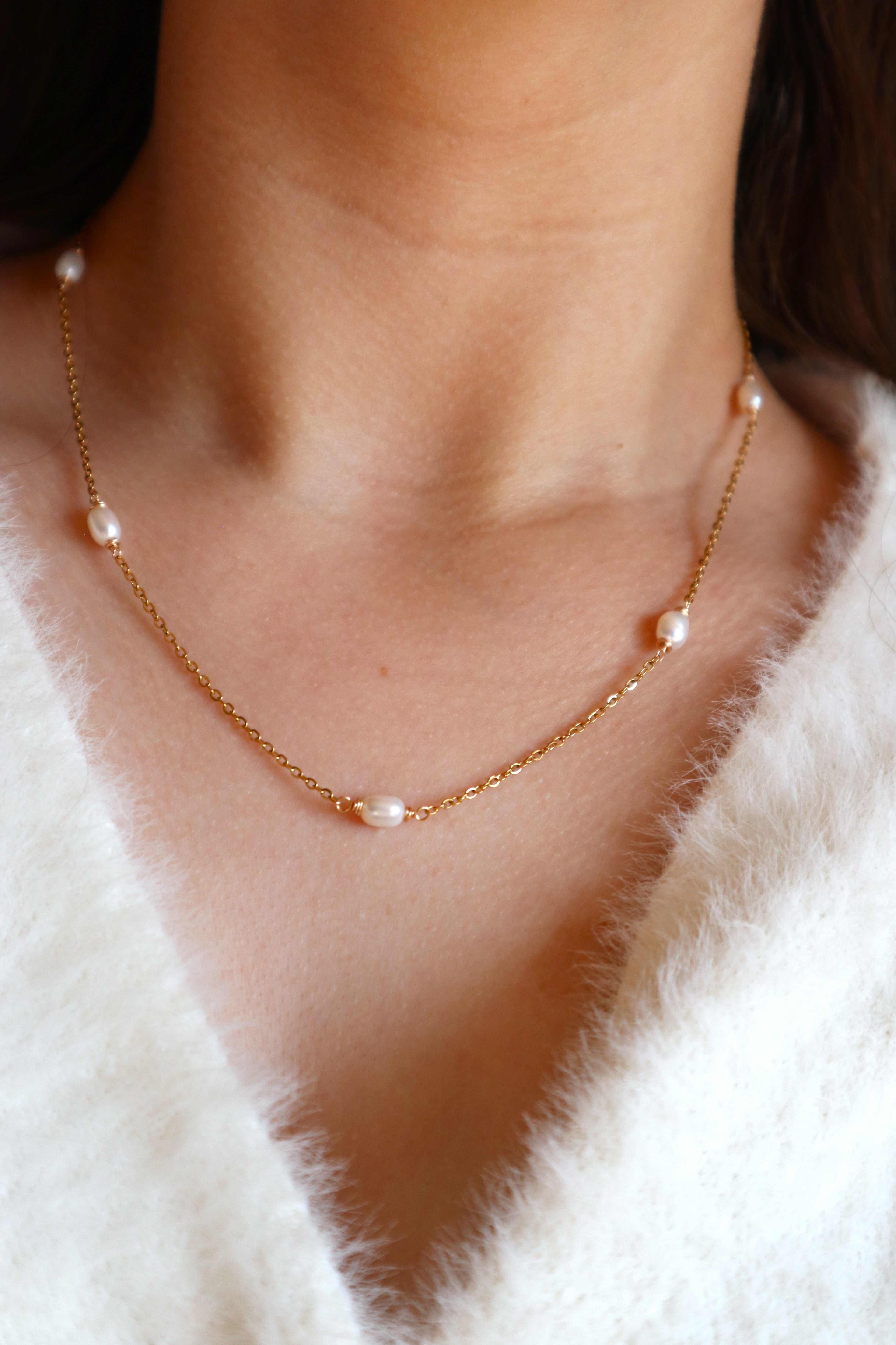 Stainless Steel Multi Pearl Necklace