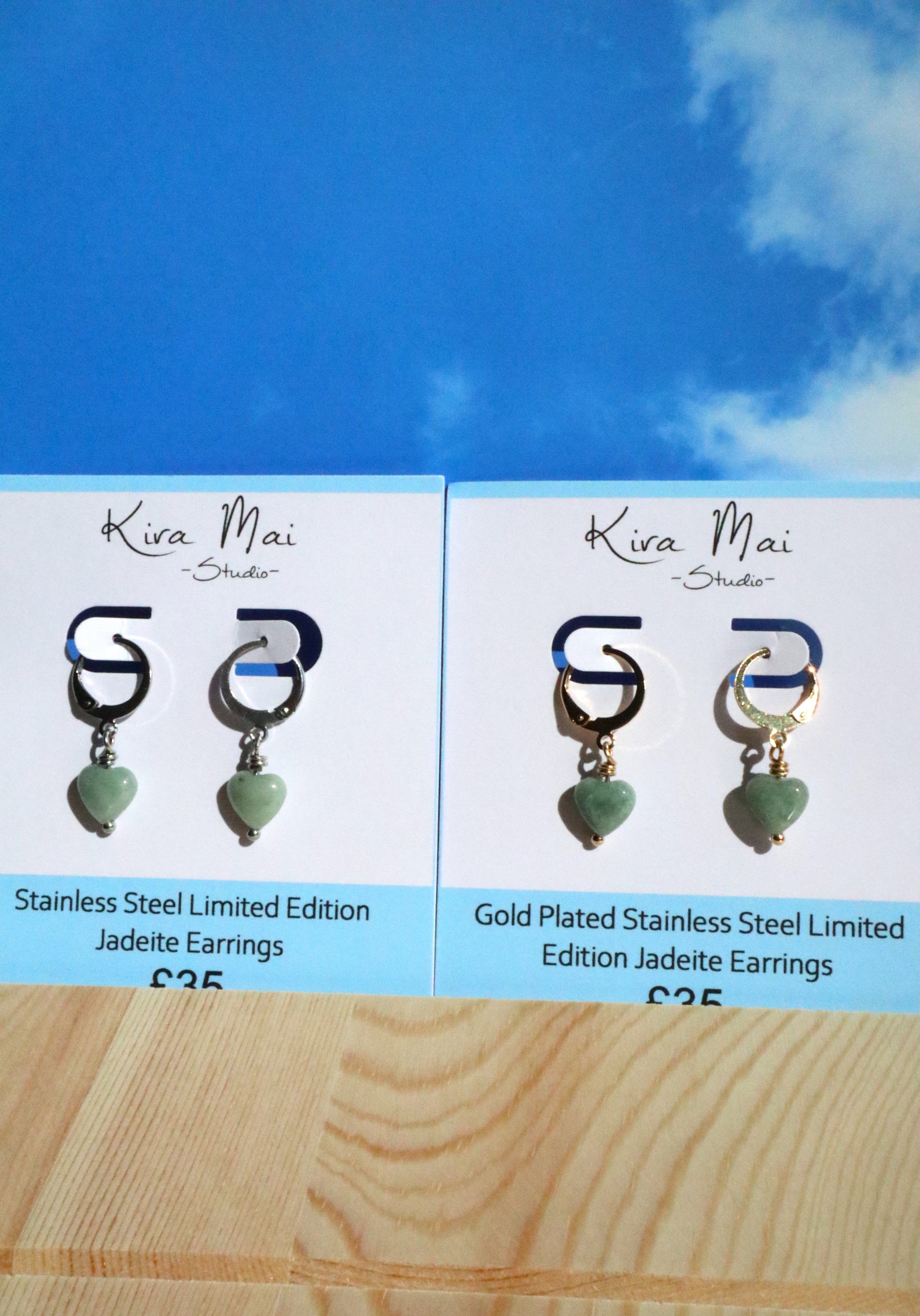 Stainless Steel Jadeite Limited Edition Heart Earrings