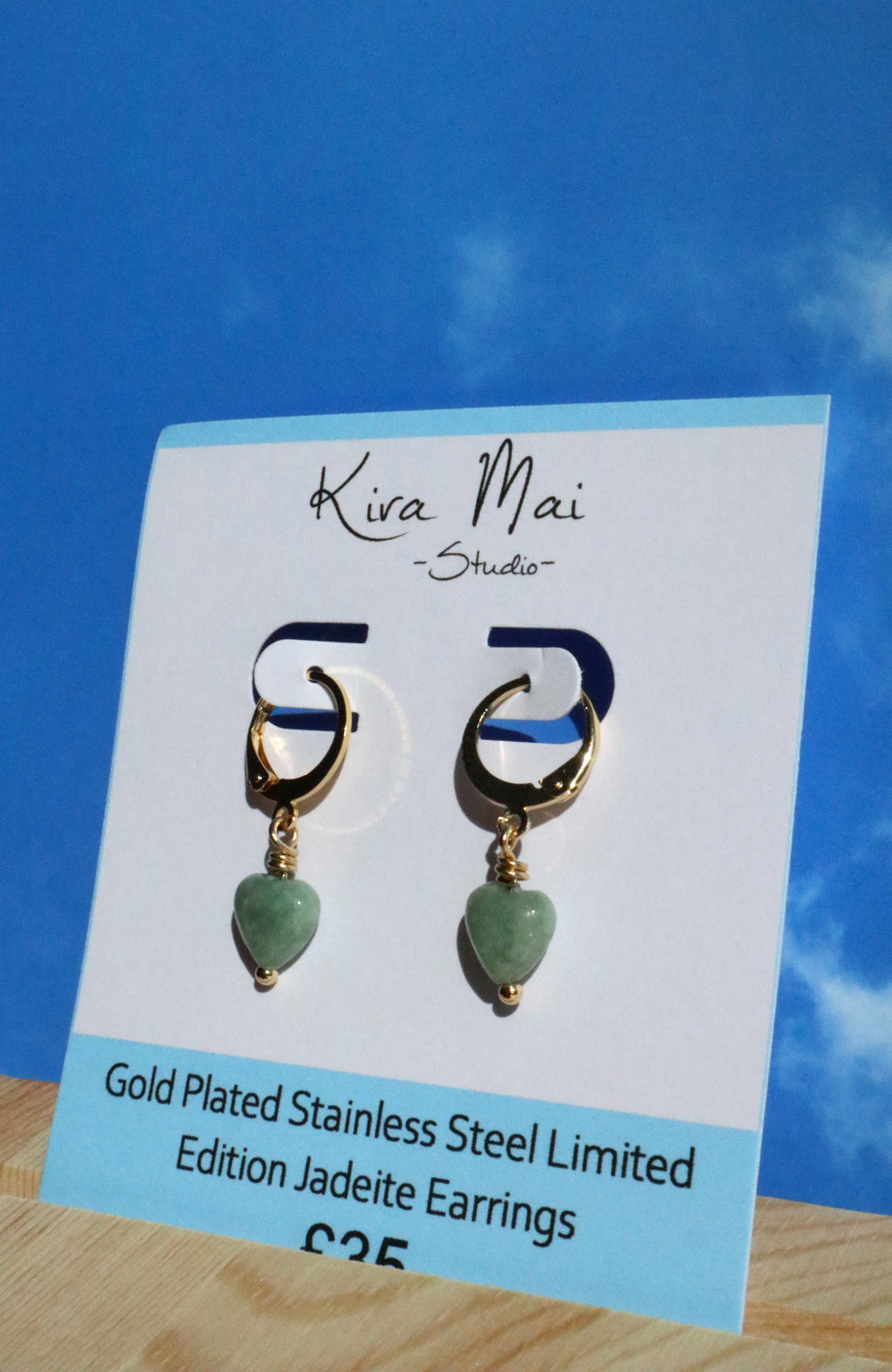 Stainless Steel Jadeite Limited Edition Heart Earrings