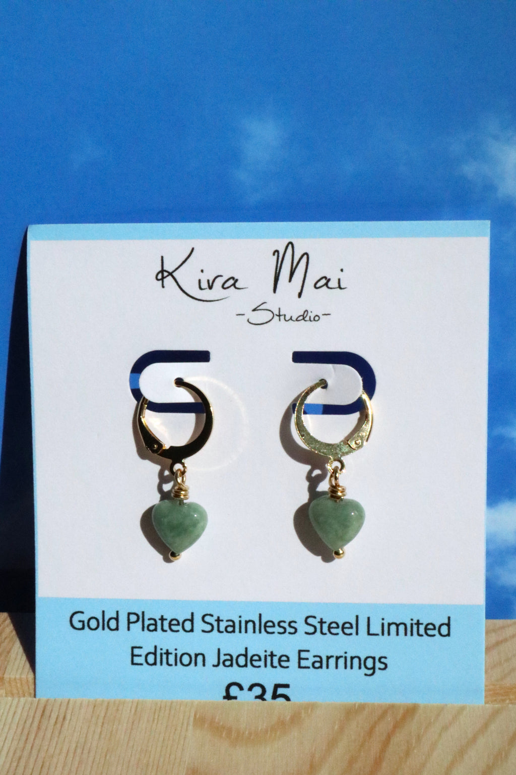 Stainless Steel Jadeite Limited Edition Heart Earrings