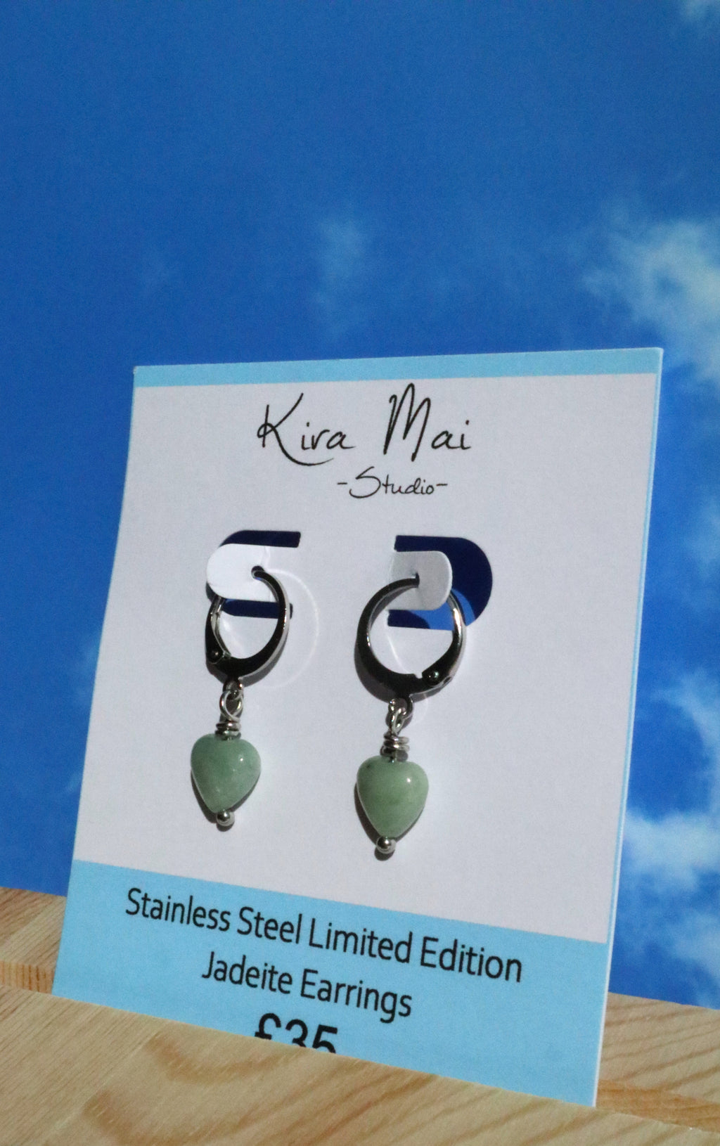 Stainless Steel Jadeite Limited Edition Heart Earrings