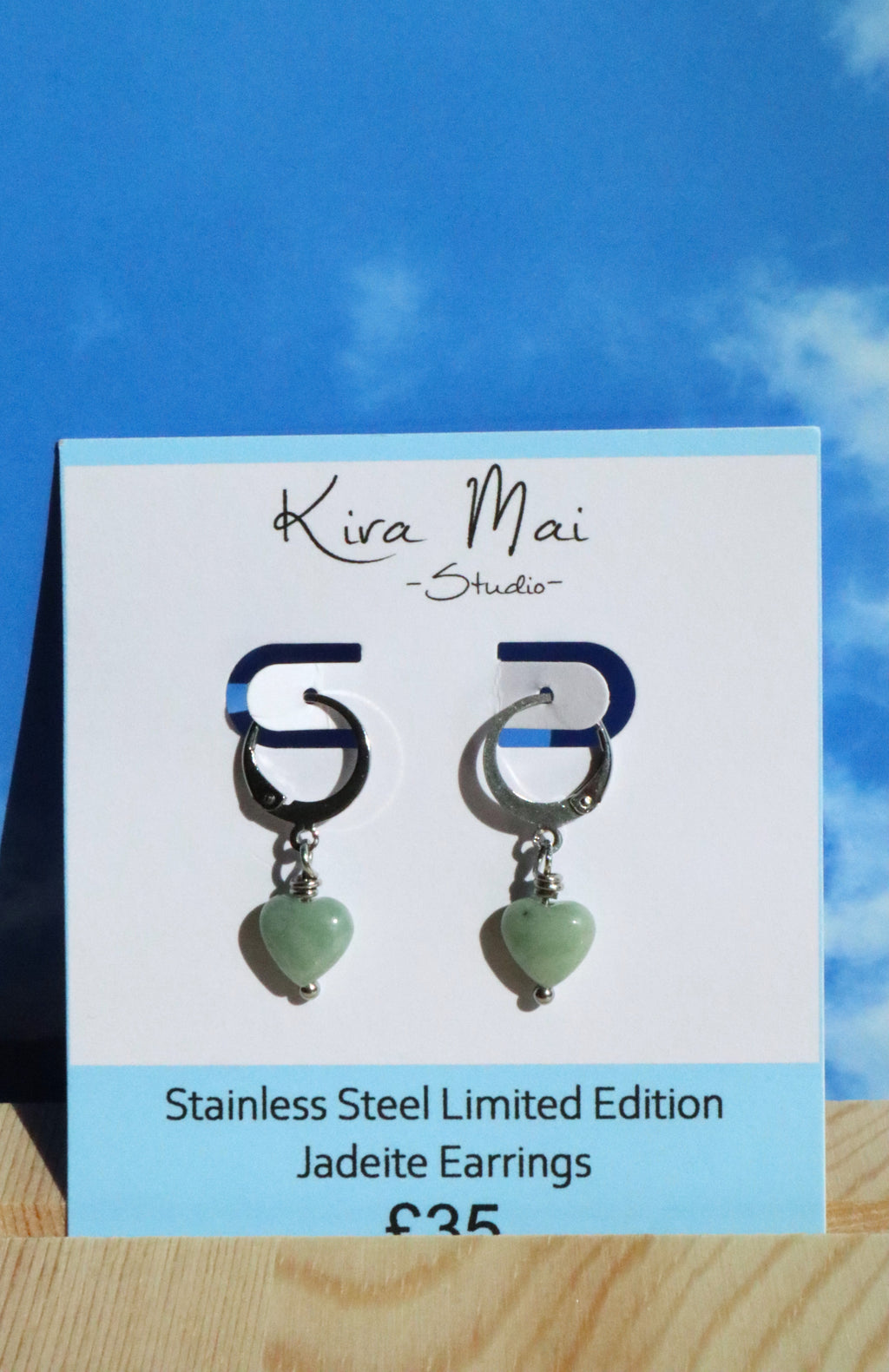 Stainless Steel Jadeite Limited Edition Heart Earrings