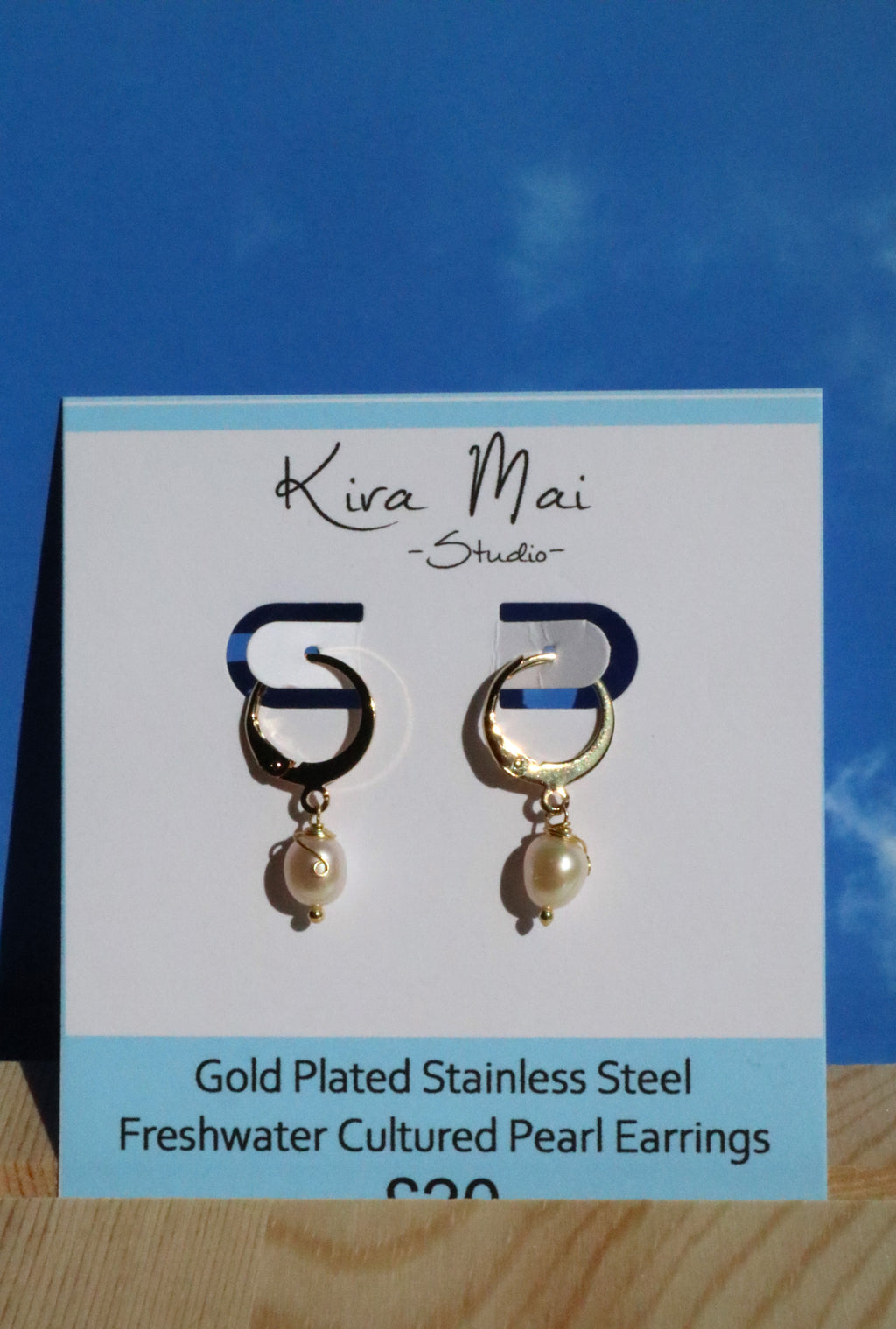 Gold Plated Stainless Steel Pearl Earrings