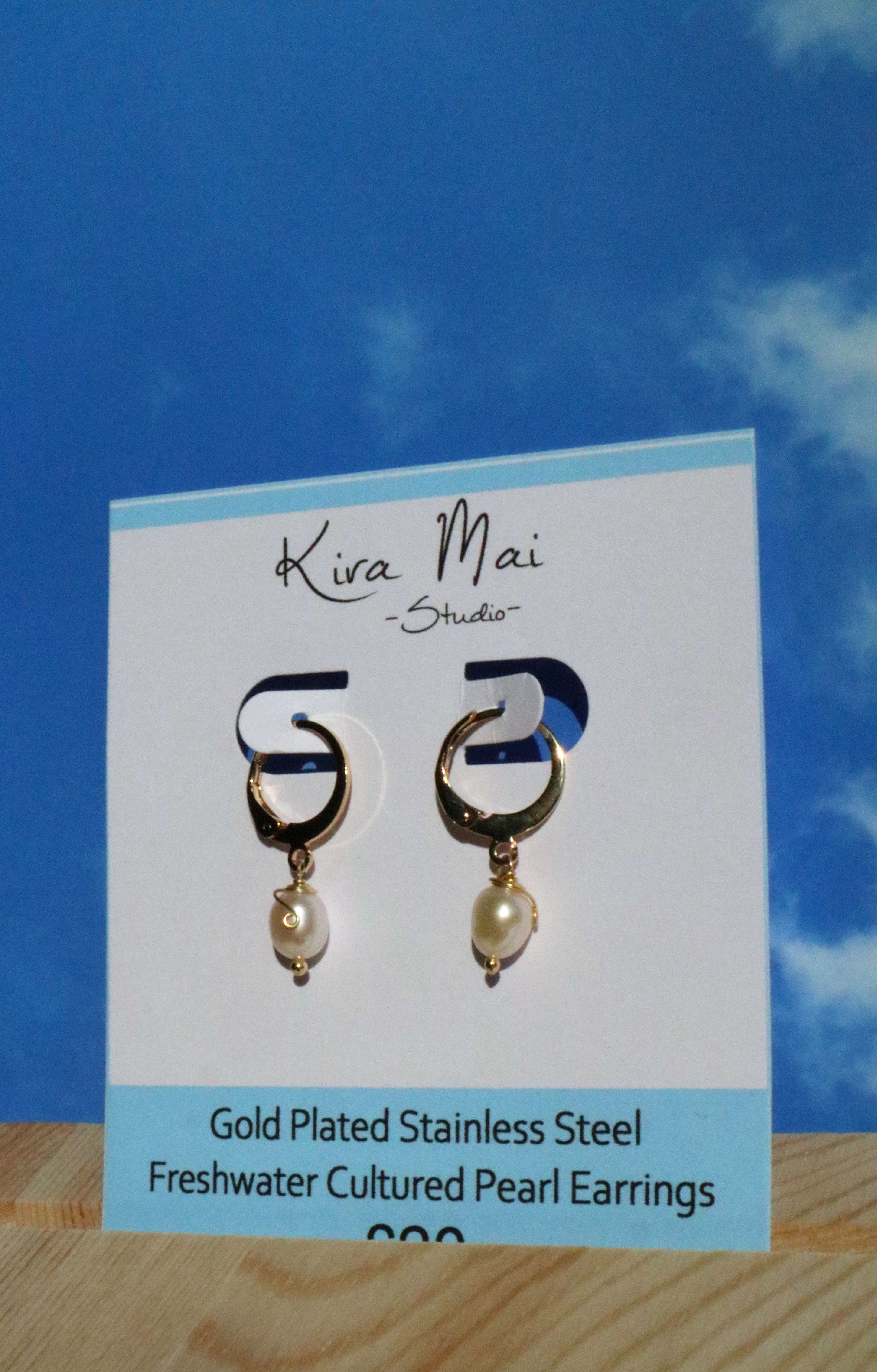 Gold Plated Stainless Steel Pearl Earrings