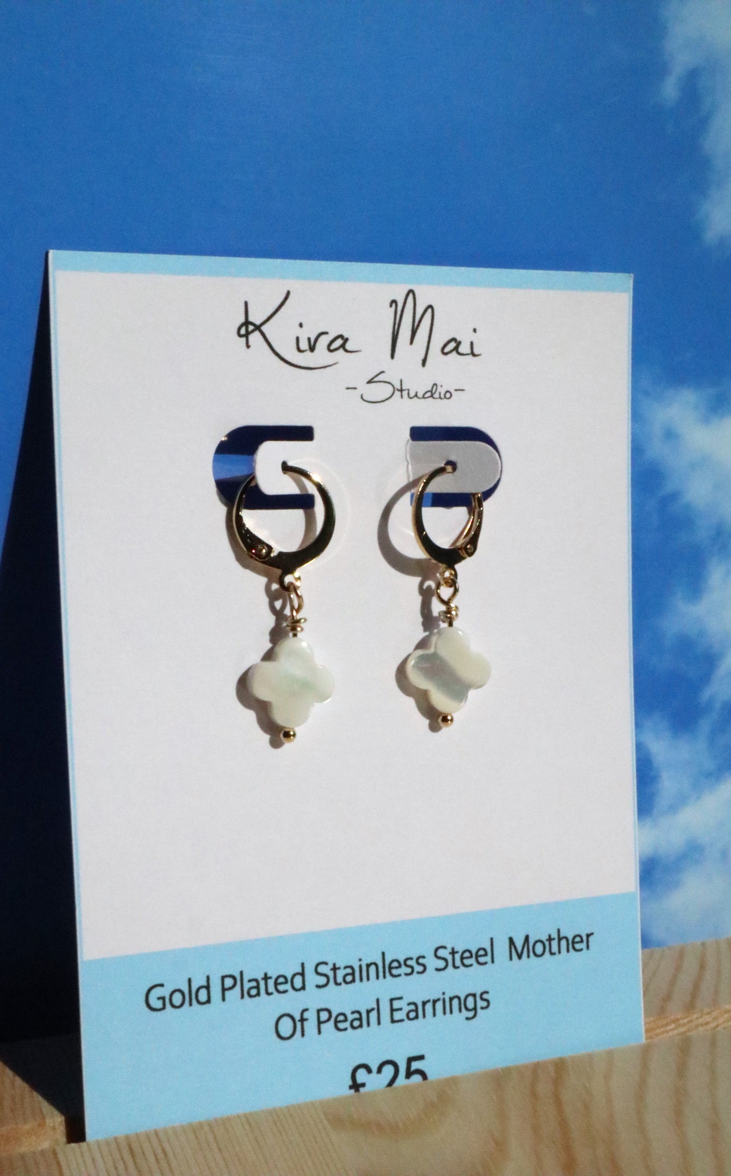 Gold Plated Stainless Steel Mother Of Pearl Earrings