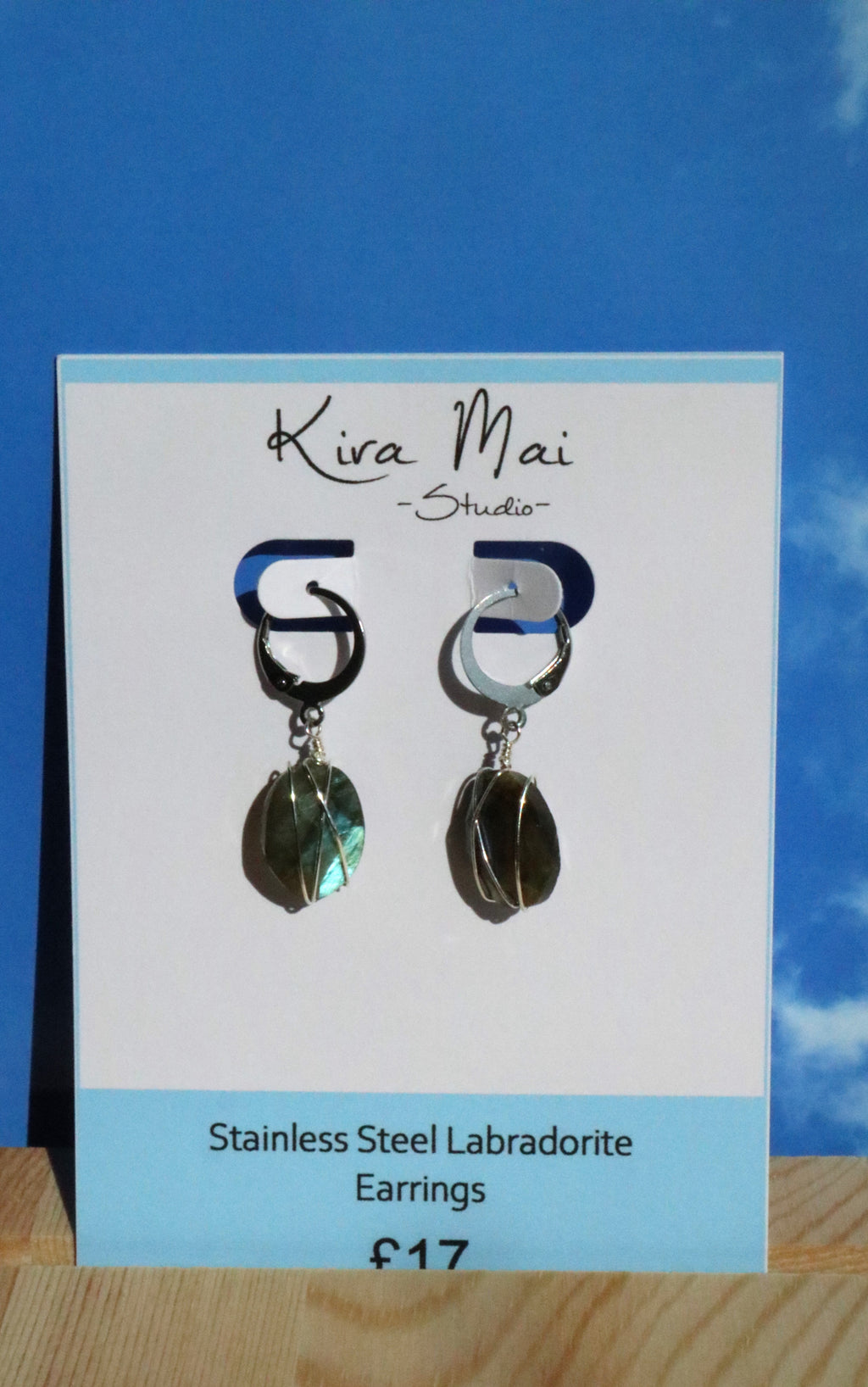 Stainless Steel Labradorite Wire Work Earrings