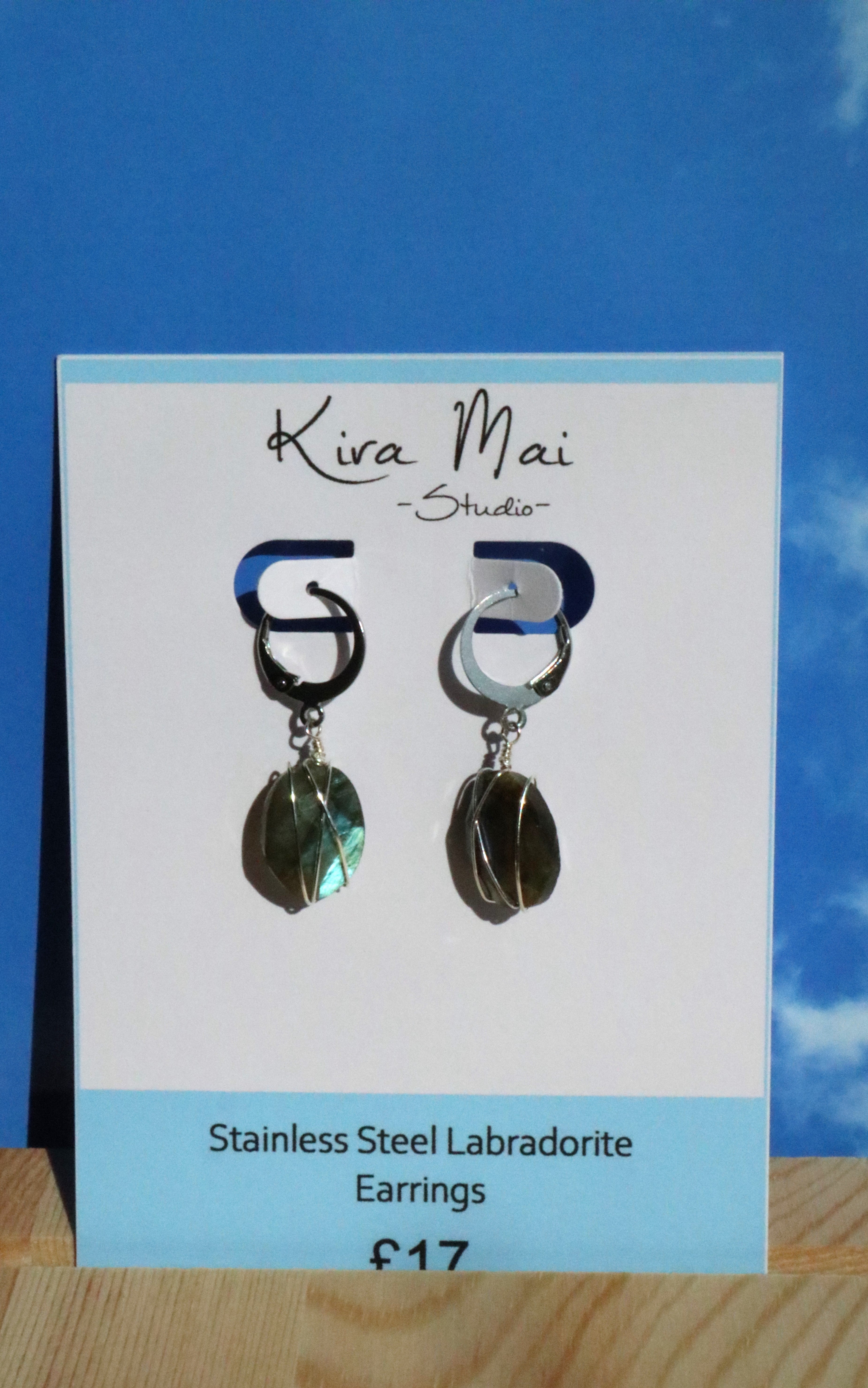 Stainless Steel Labradorite Wire Work Earrings