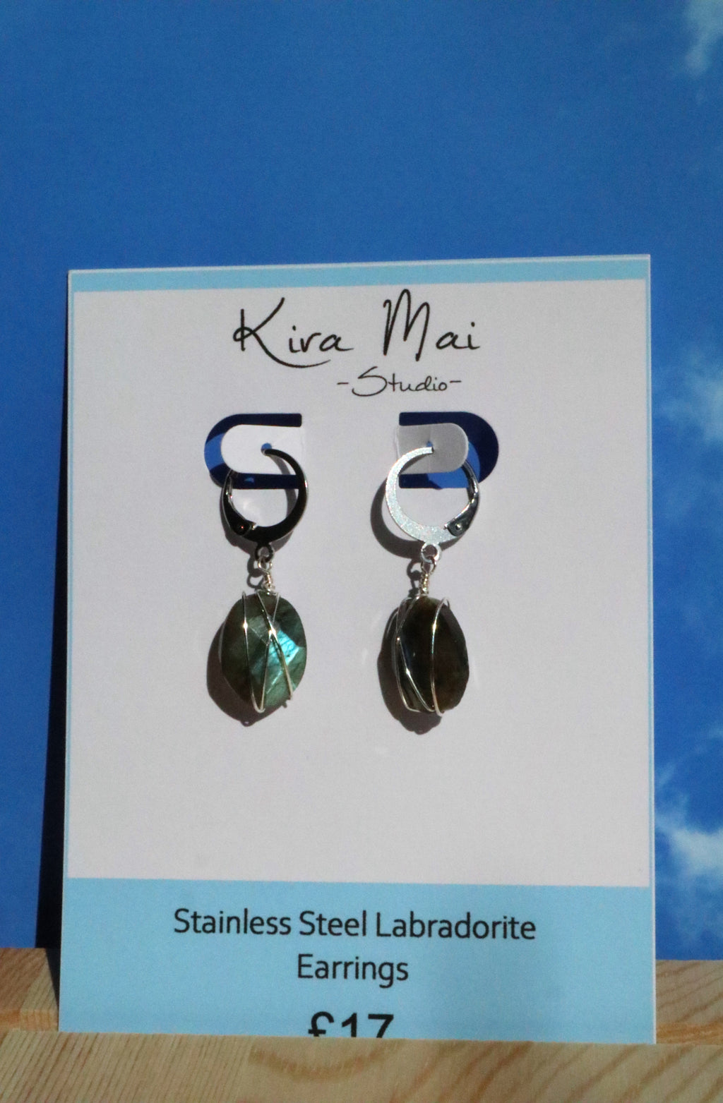 Stainless Steel Labradorite Wire Work Earrings