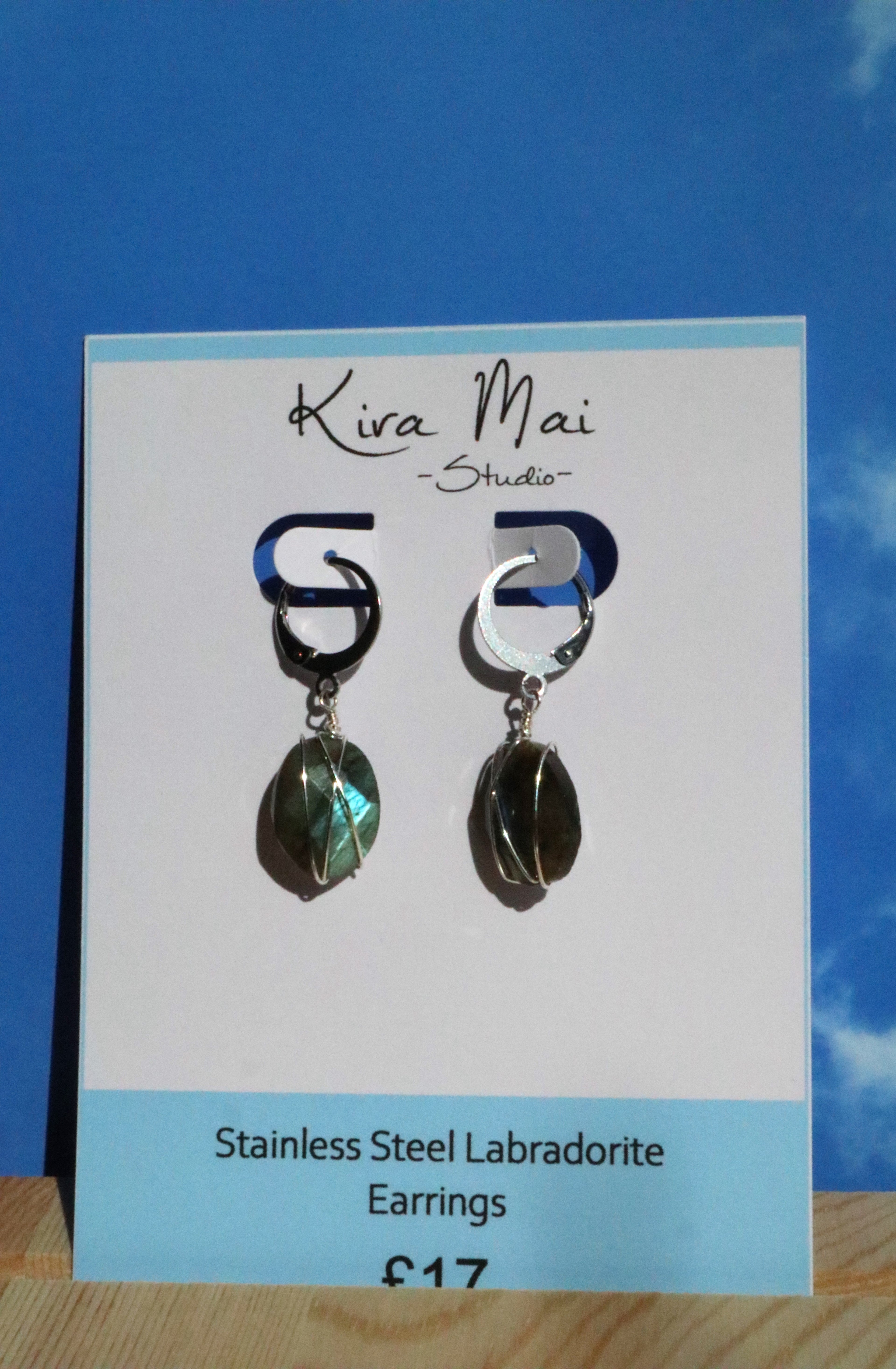 Stainless Steel Labradorite Wire Work Earrings