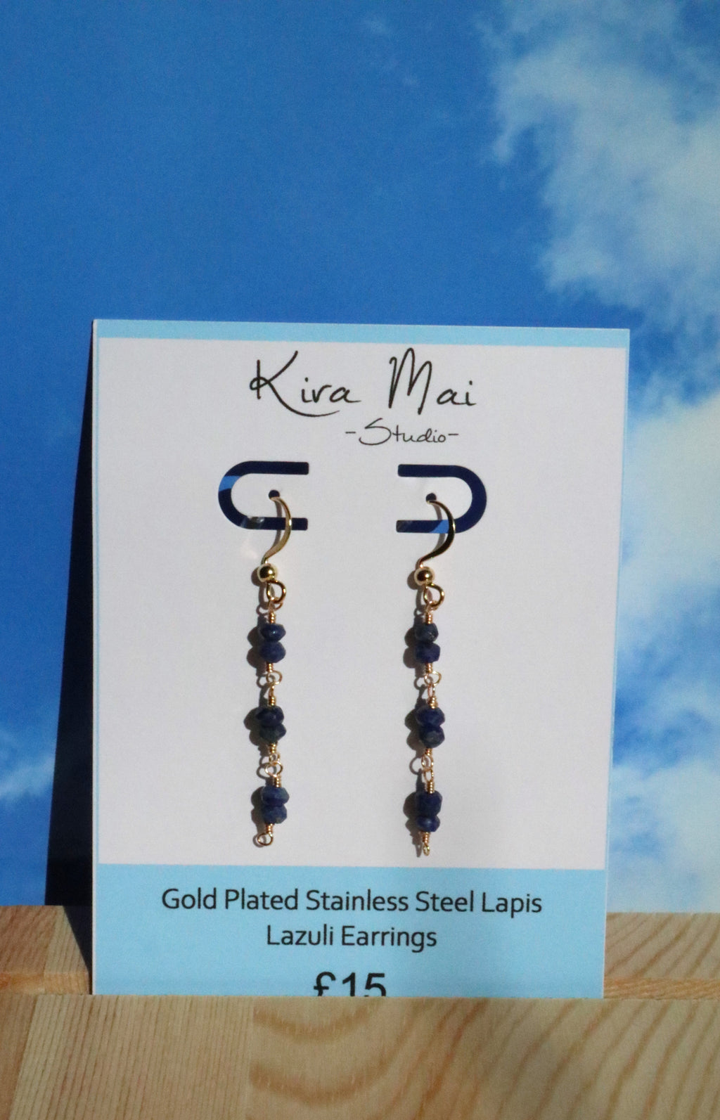 Gold Plated Lapis Lazuli Rosary Link Earrings