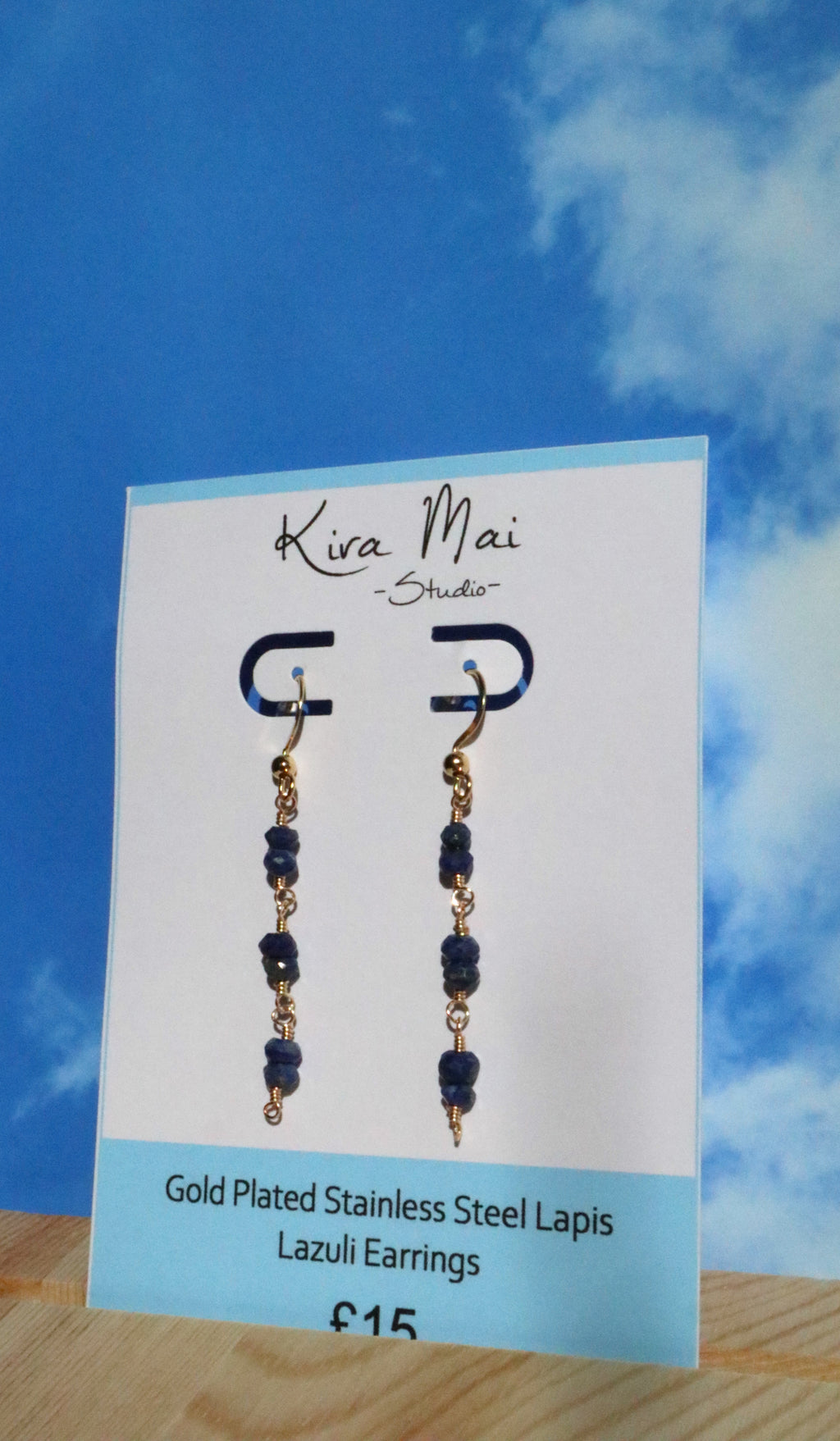 Gold Plated Lapis Lazuli Rosary Link Earrings