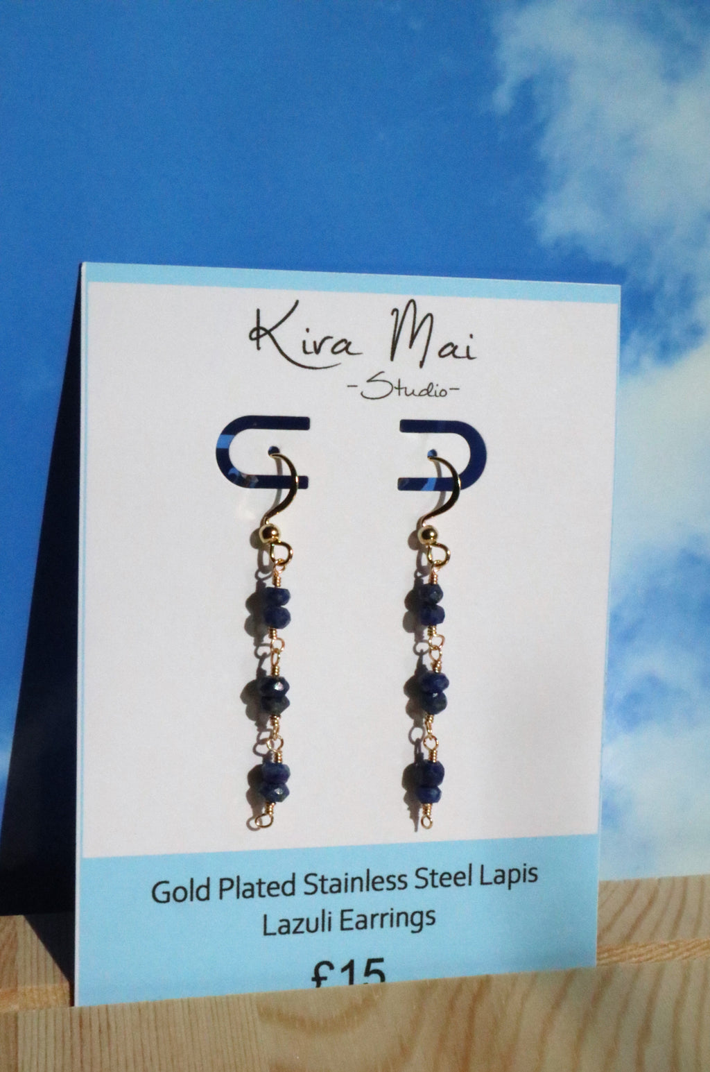 Gold Plated Lapis Lazuli Rosary Link Earrings