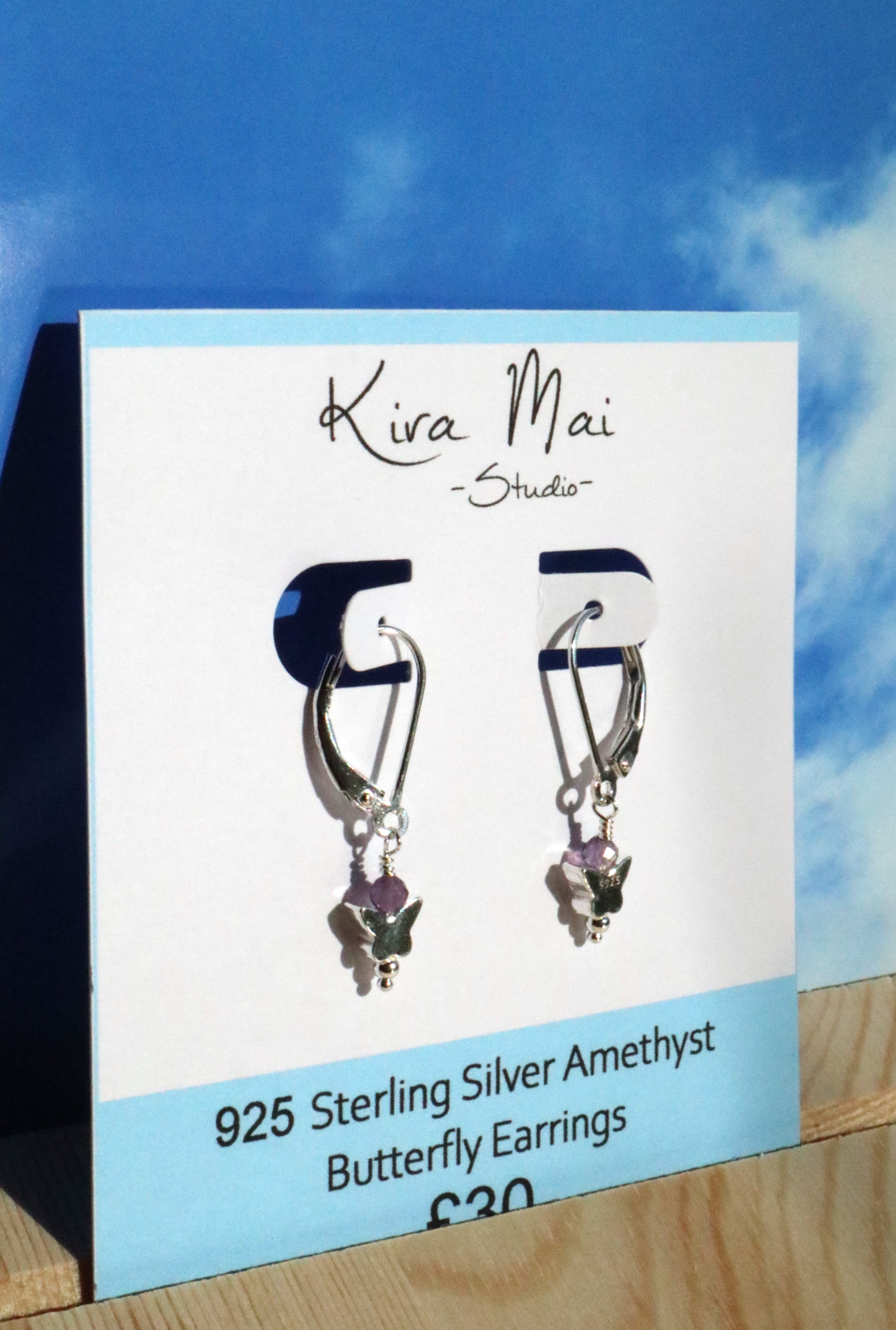925 Sterling Silver Amethyst Butterfly Earrings