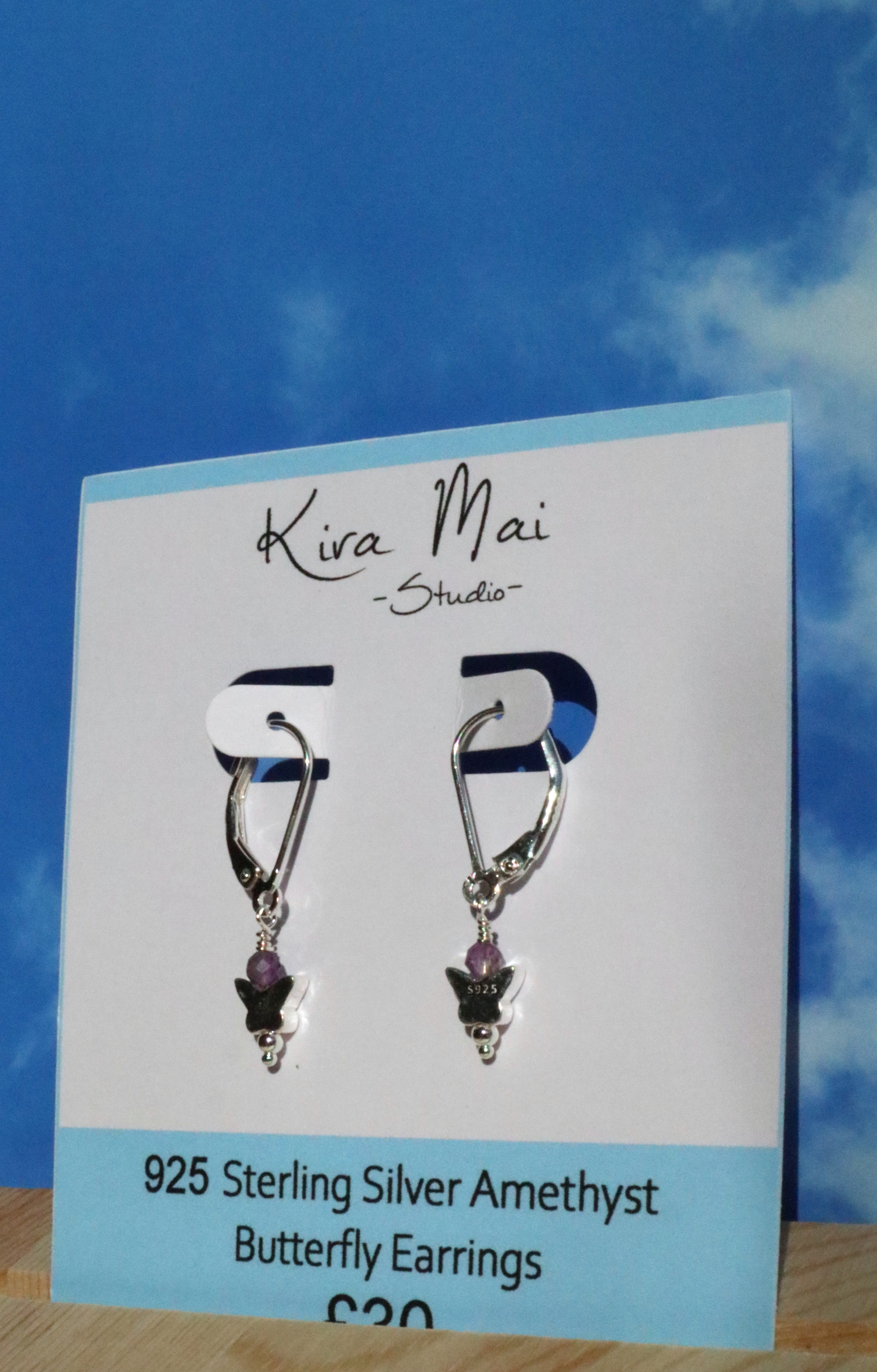 925 Sterling Silver Amethyst Butterfly Earrings