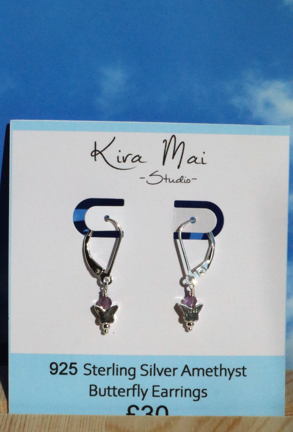 925 Sterling Silver Amethyst Butterfly Earrings