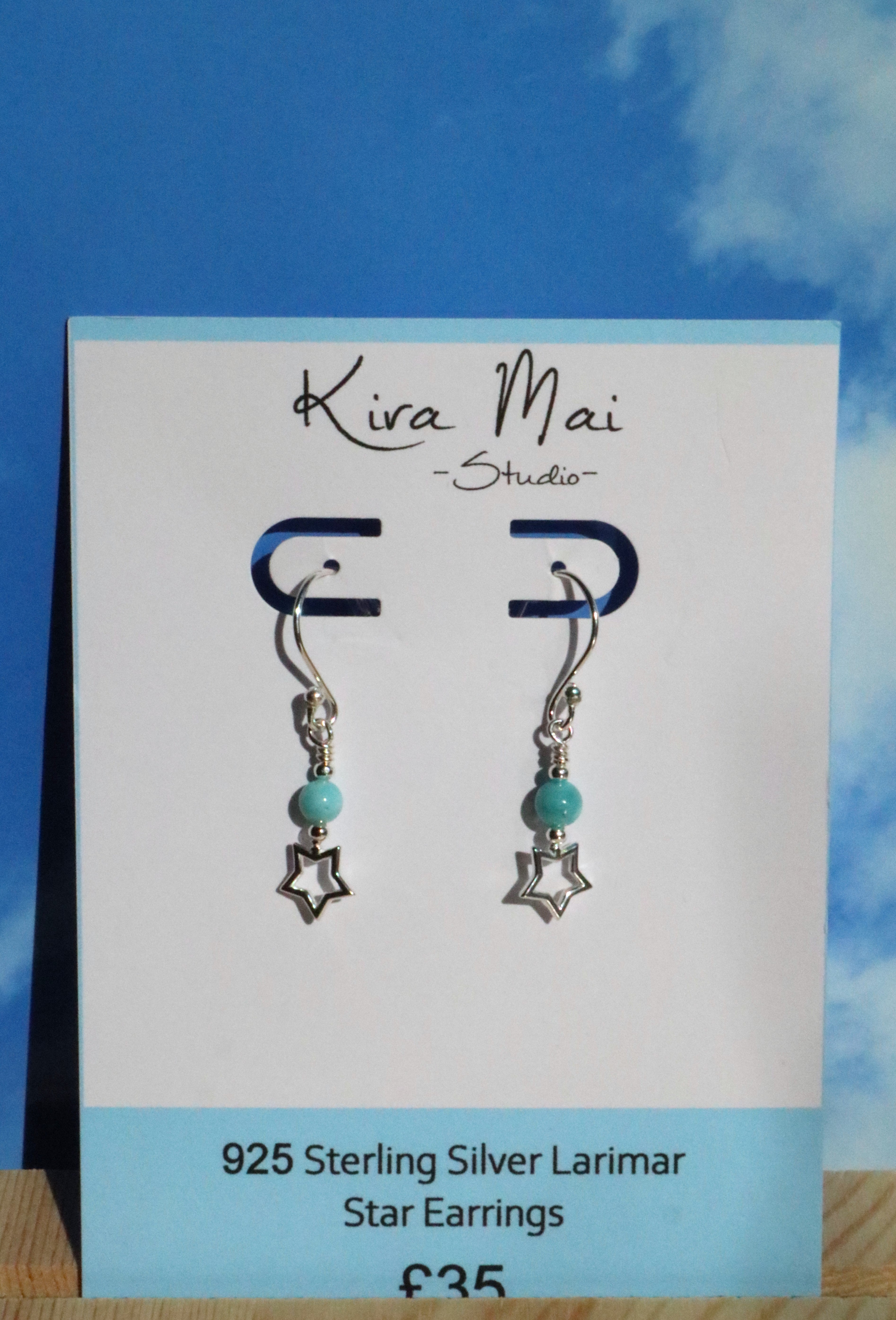 925 Sterling Silver Star Larimar Earrings