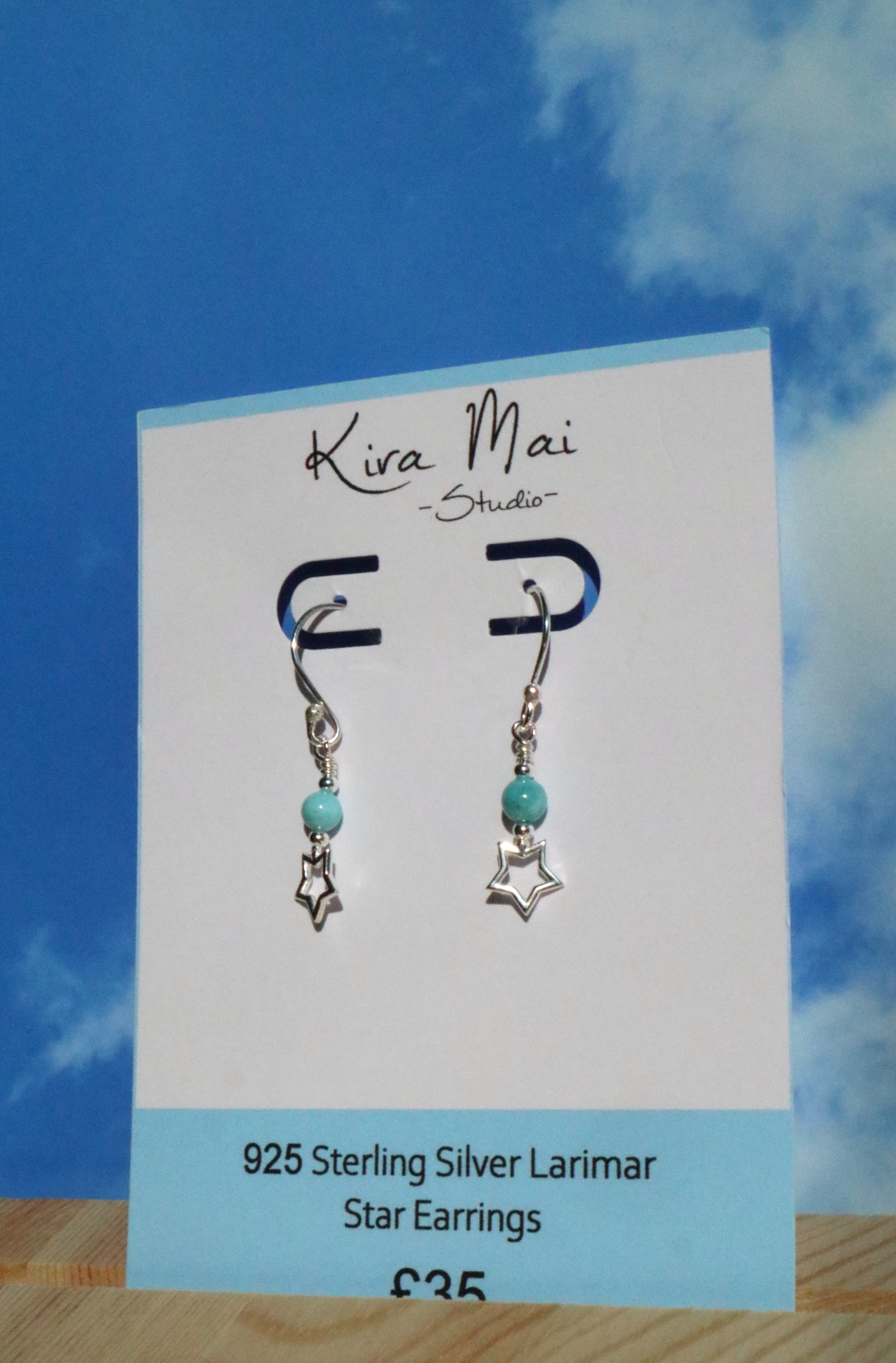925 Sterling Silver Star Larimar Earrings