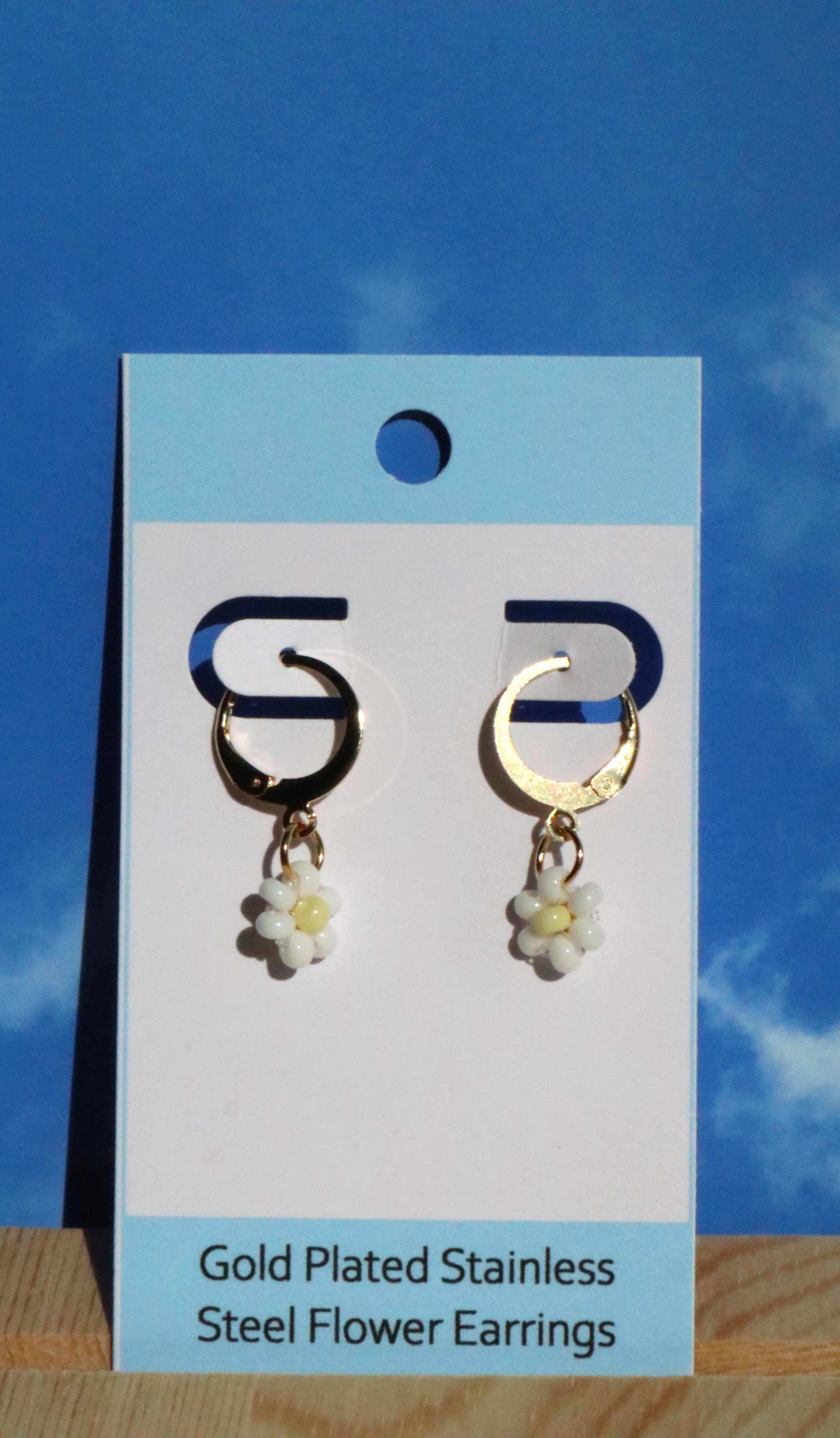 Gold Plated Stainless Steel Hoop Flower Earrings