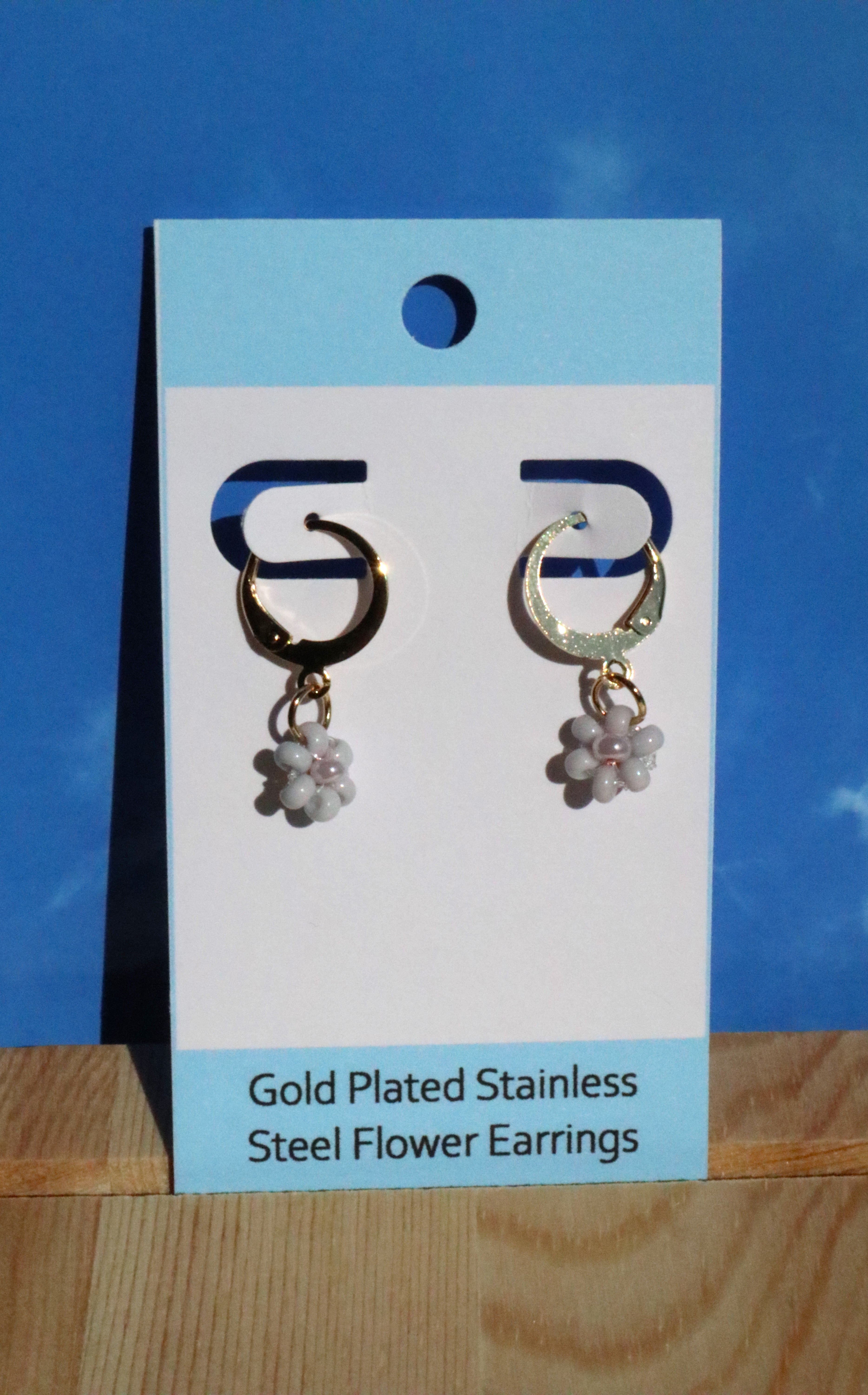 Gold Plated Stainless Steel Hoop Flower Earrings