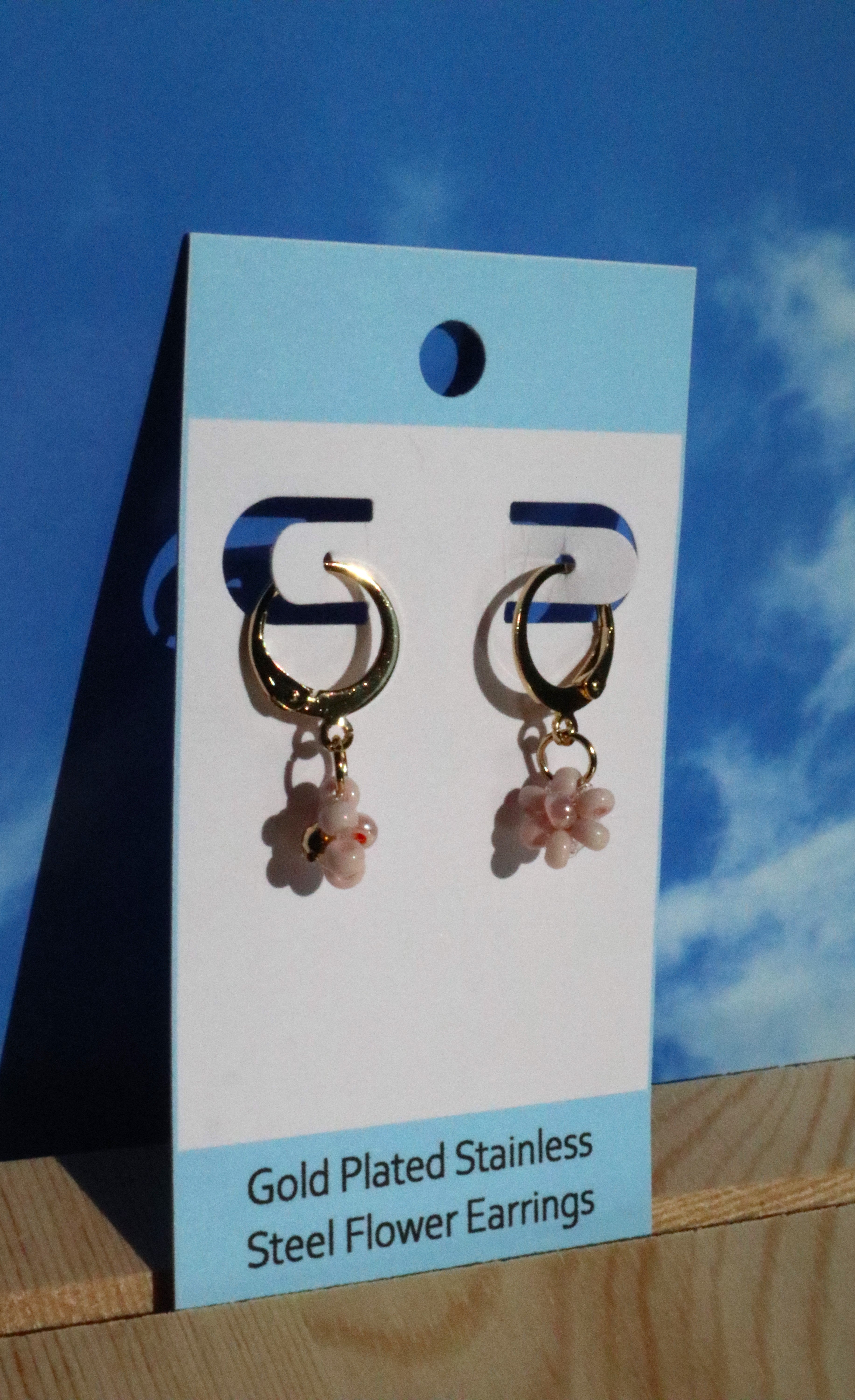 Gold Plated Stainless Steel Hoop Flower Earrings