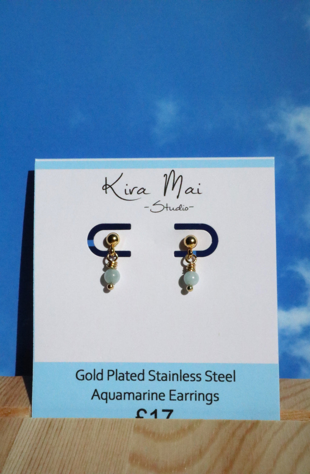 Gold Plated Stainless Steel Aquamarine Earrings