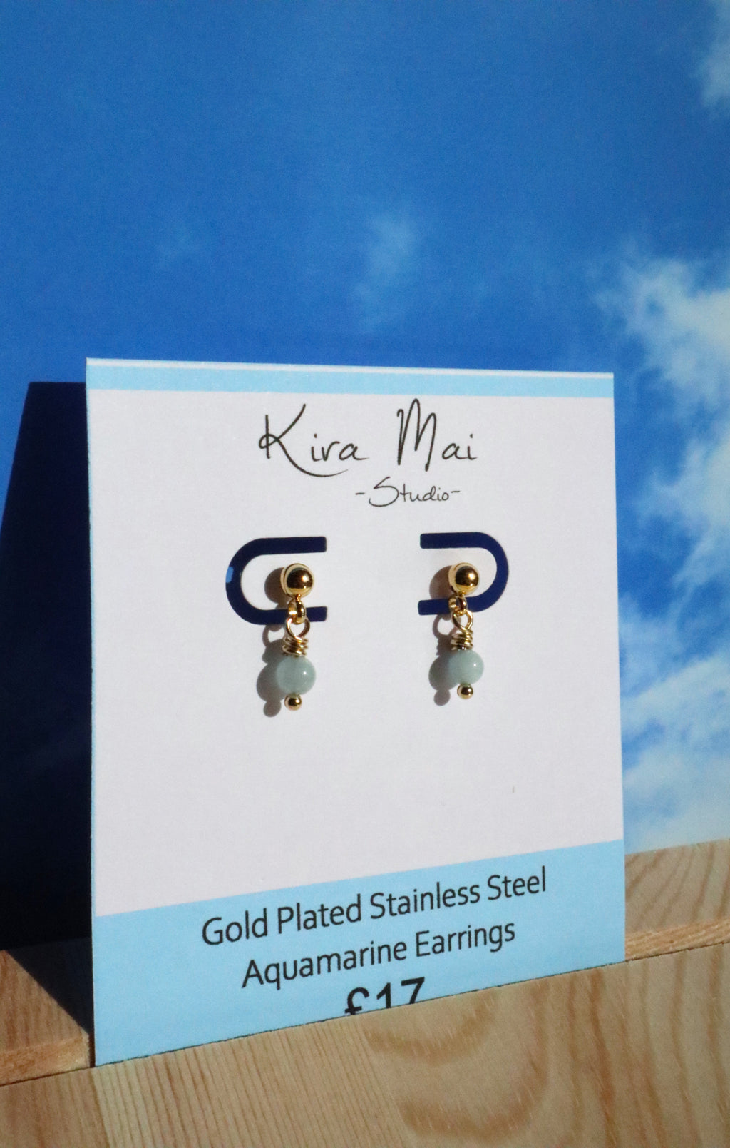 Gold Plated Stainless Steel Aquamarine Earrings