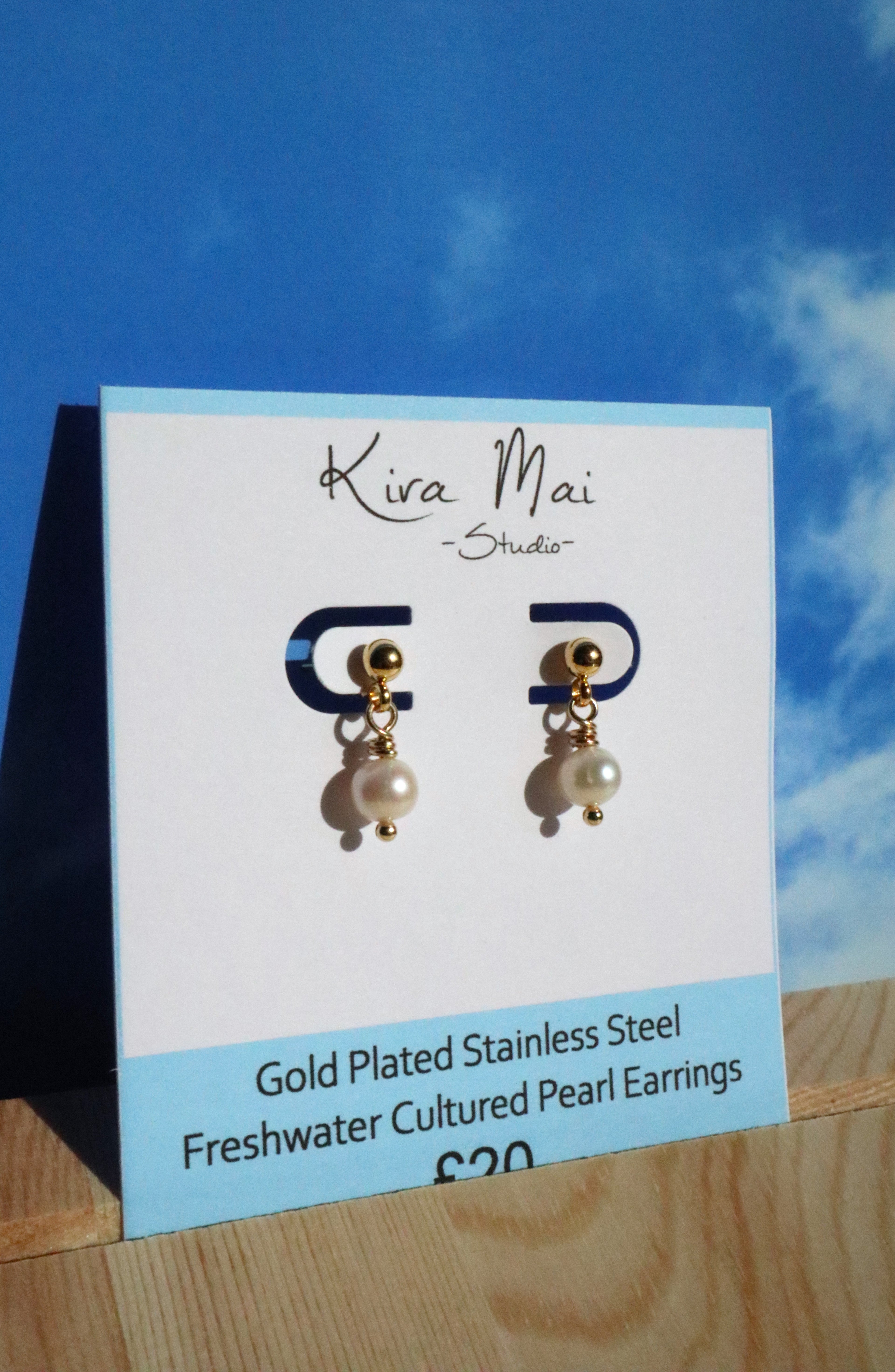 Gold Plated Stainless Steel Pearl Earrings