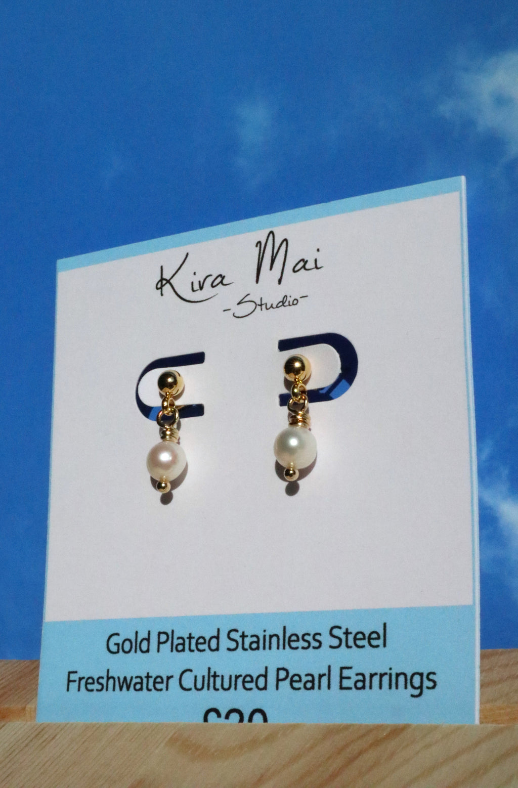 Gold Plated Stainless Steel Pearl Earrings