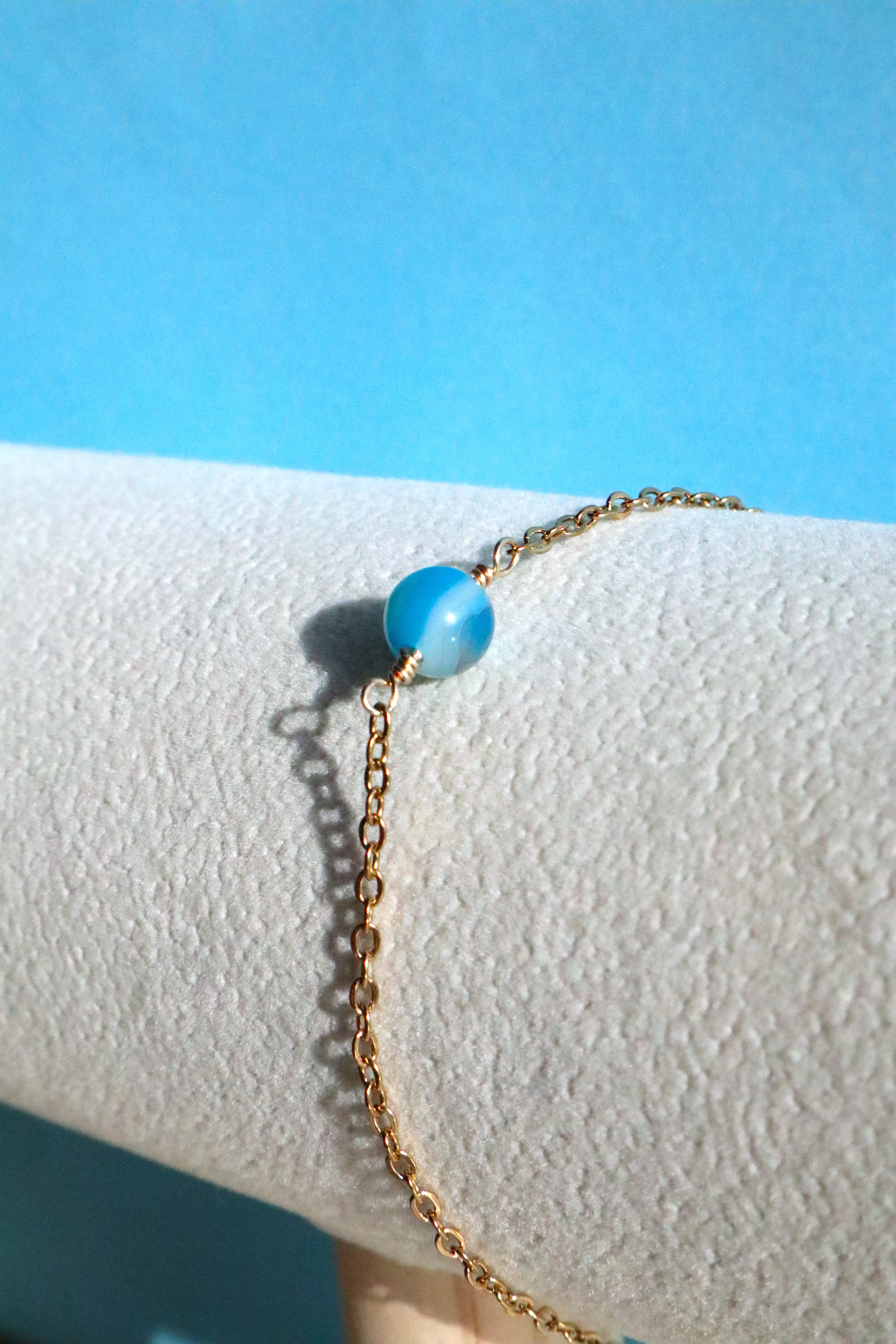 18K Gold Plated Stainless Steel Blue Agate Bracelet