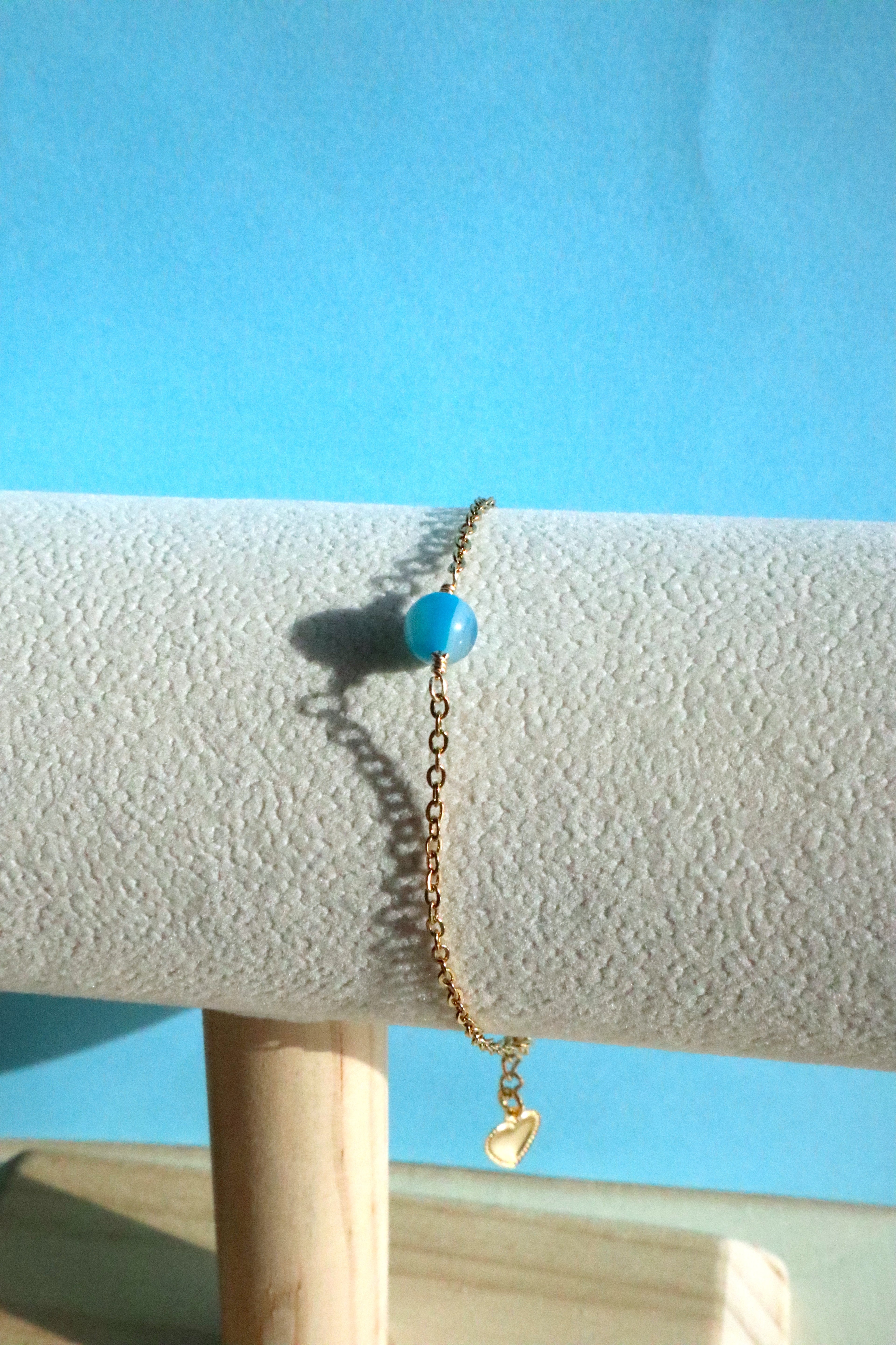 18K Gold Plated Stainless Steel Blue Agate Bracelet