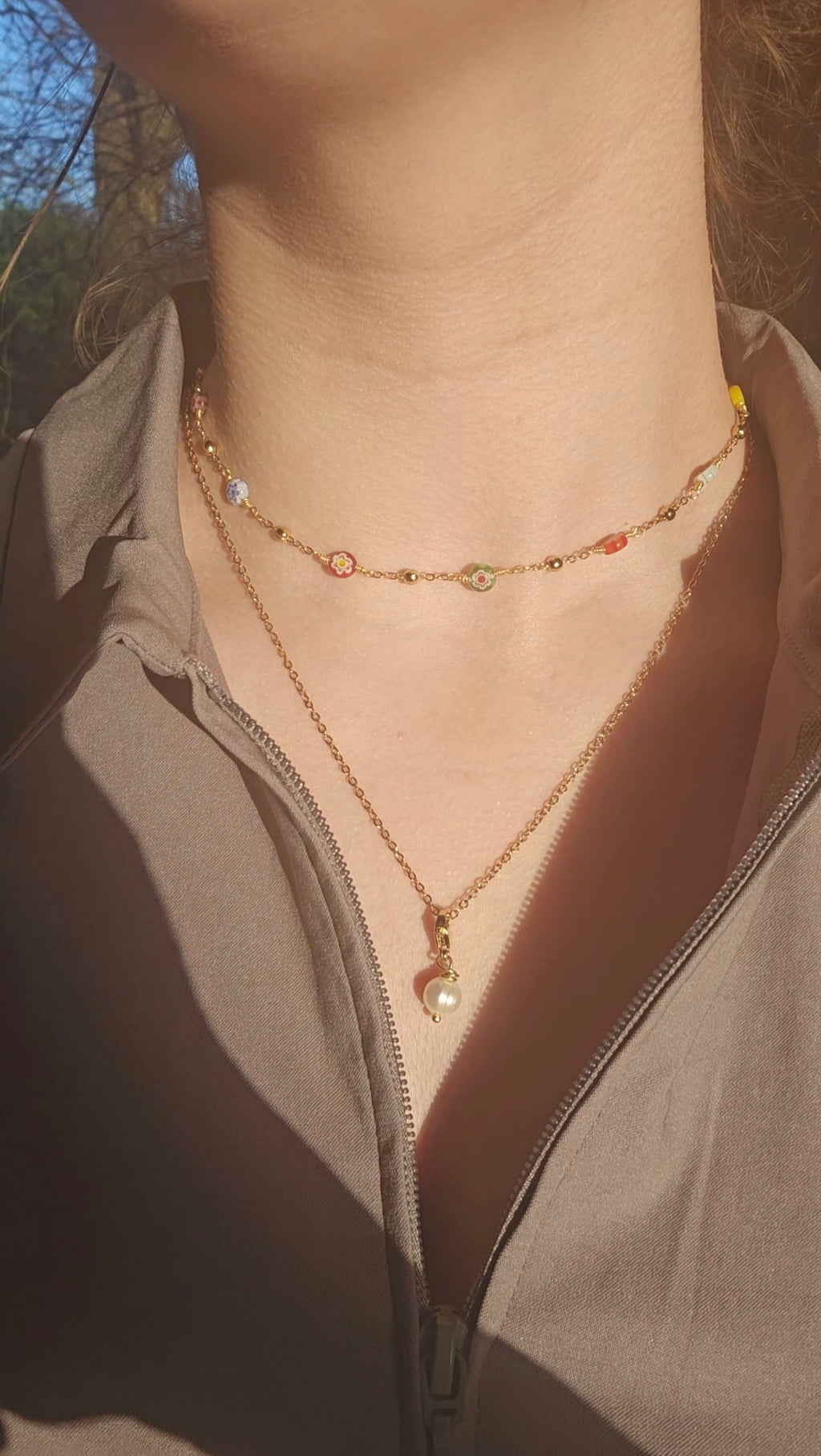 Stainless Steel Glass Bead Necklace